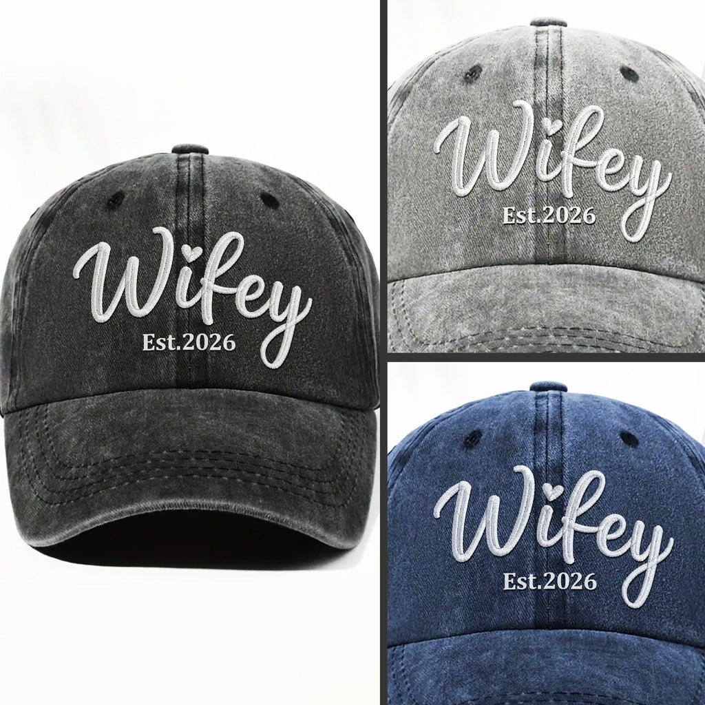 Personalized Washed Denim Cap Customized Heart Text Gift for Couples Washed Denim Cap GradoCreations