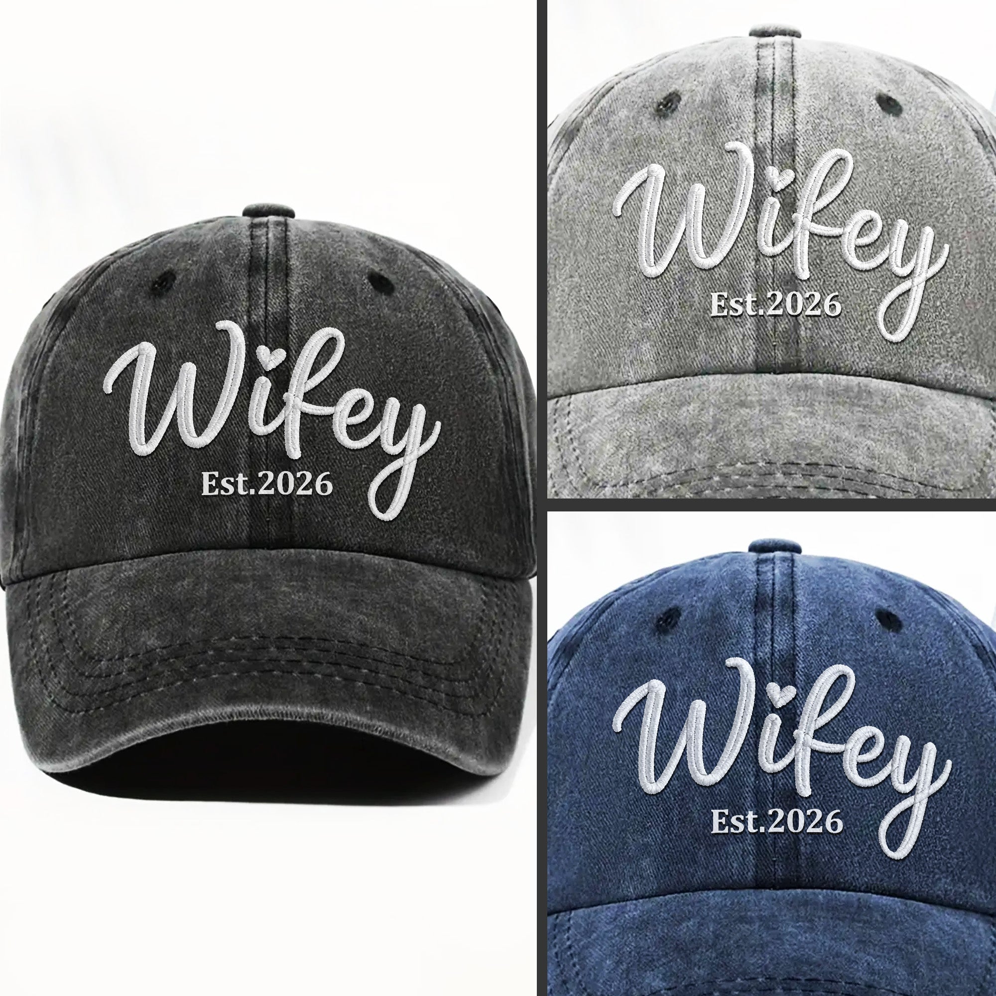 Personalized Washed Denim Cap Customized Heart Text Gift for Couples Washed Denim Cap GradoCreations