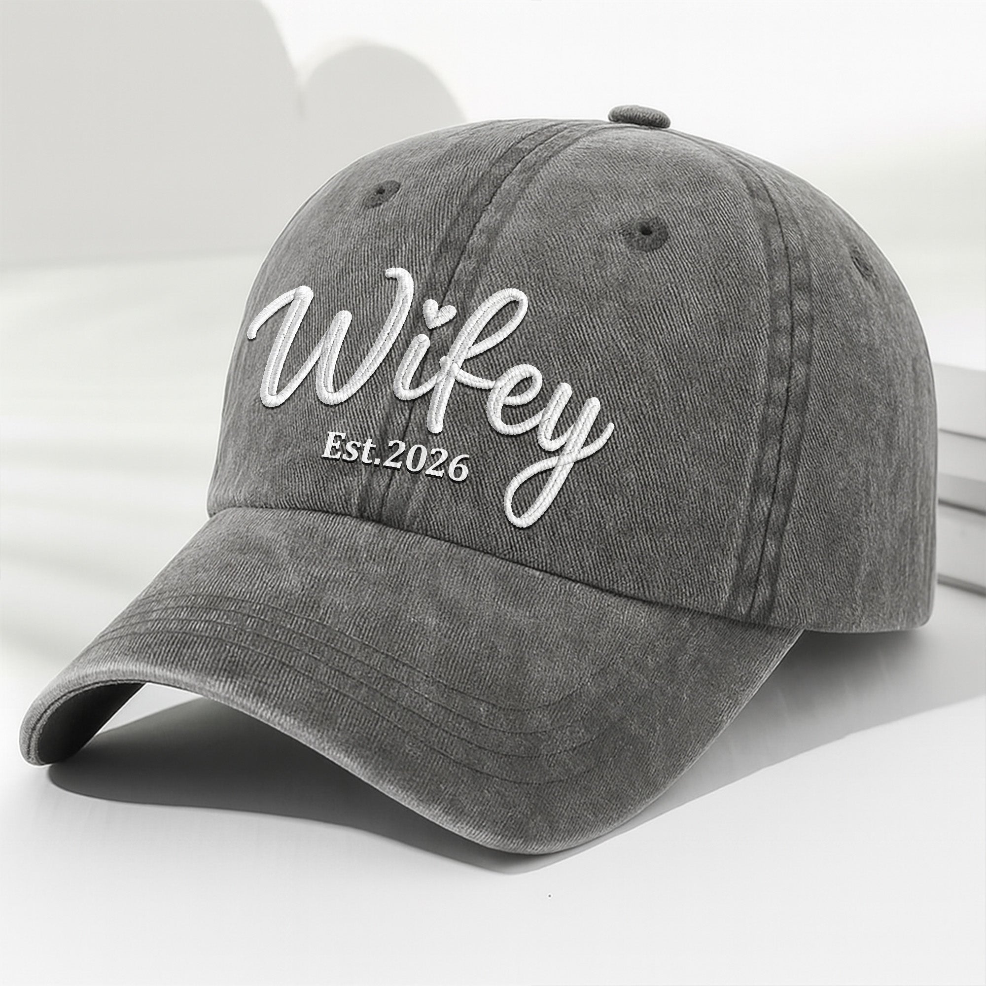 Personalized Washed Denim Cap Customized Heart Text Gift for Couples Washed Denim Cap GradoCreations