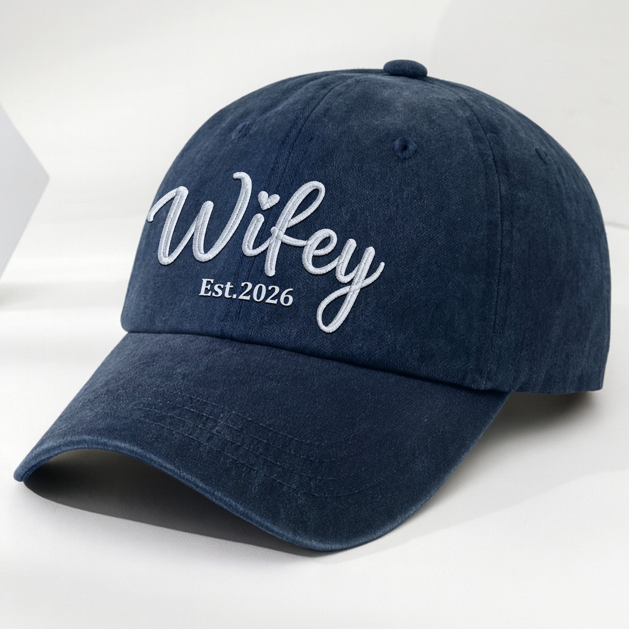 Personalized Washed Denim Cap Customized Heart Text Gift for Couples Washed Denim Cap GradoCreations