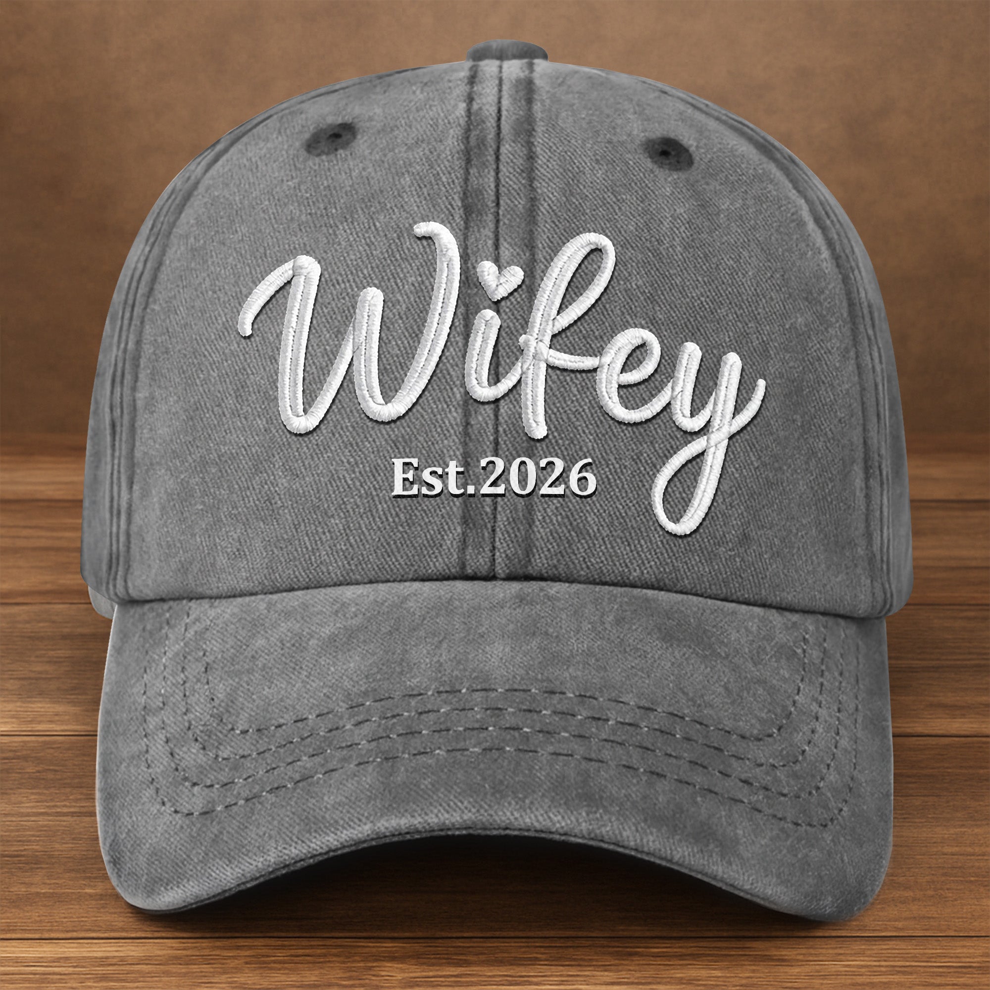 Personalized Washed Denim Cap Customized Heart Text Gift for Couples Washed Denim Cap GradoCreations
