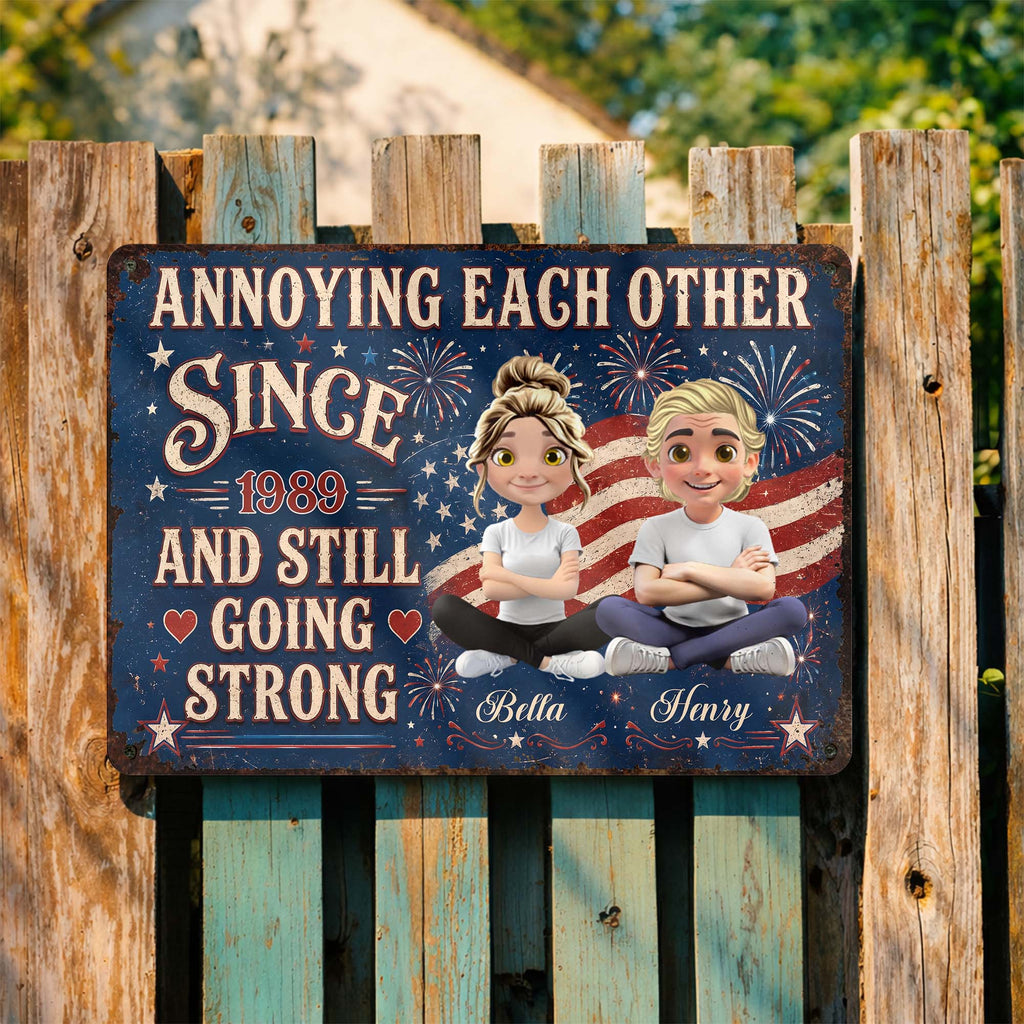Personalized Metal Sign Custom Name Couple Gift American Flag Metal Sign GradoCreations