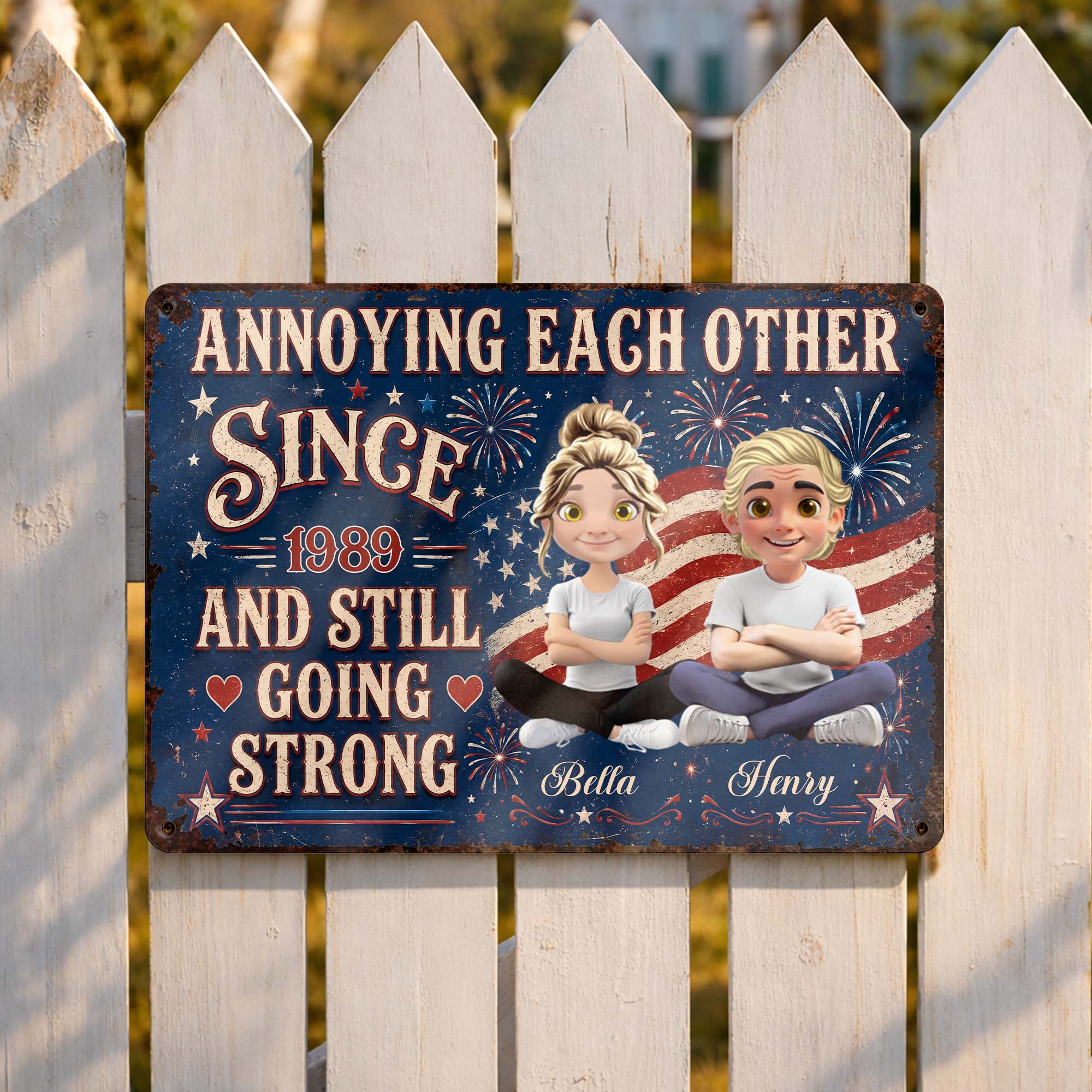 Personalized Metal Sign Custom Name Couple Gift American Flag Metal Sign GradoCreations