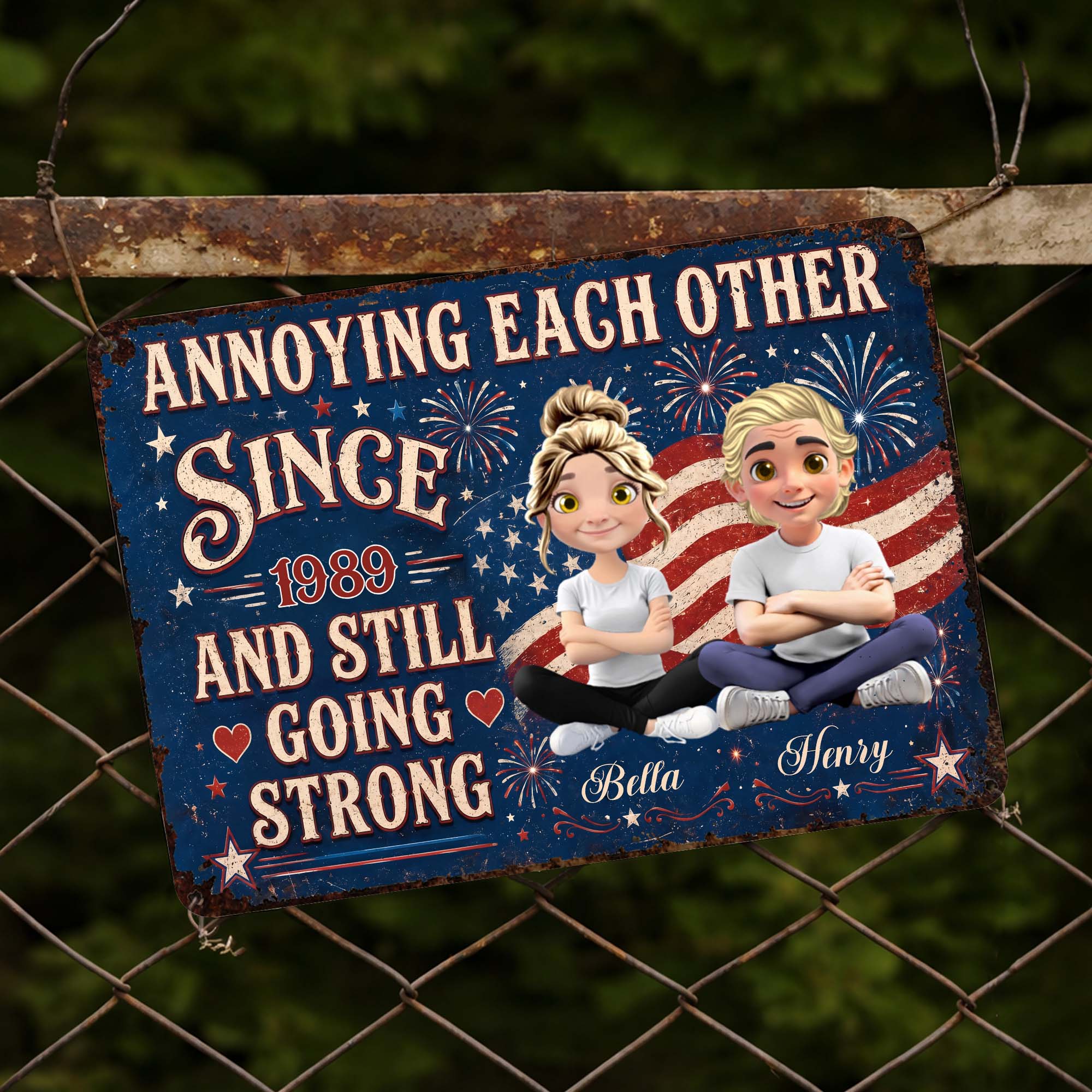 Personalized Metal Sign Custom Name Couple Gift American Flag Metal Sign GradoCreations