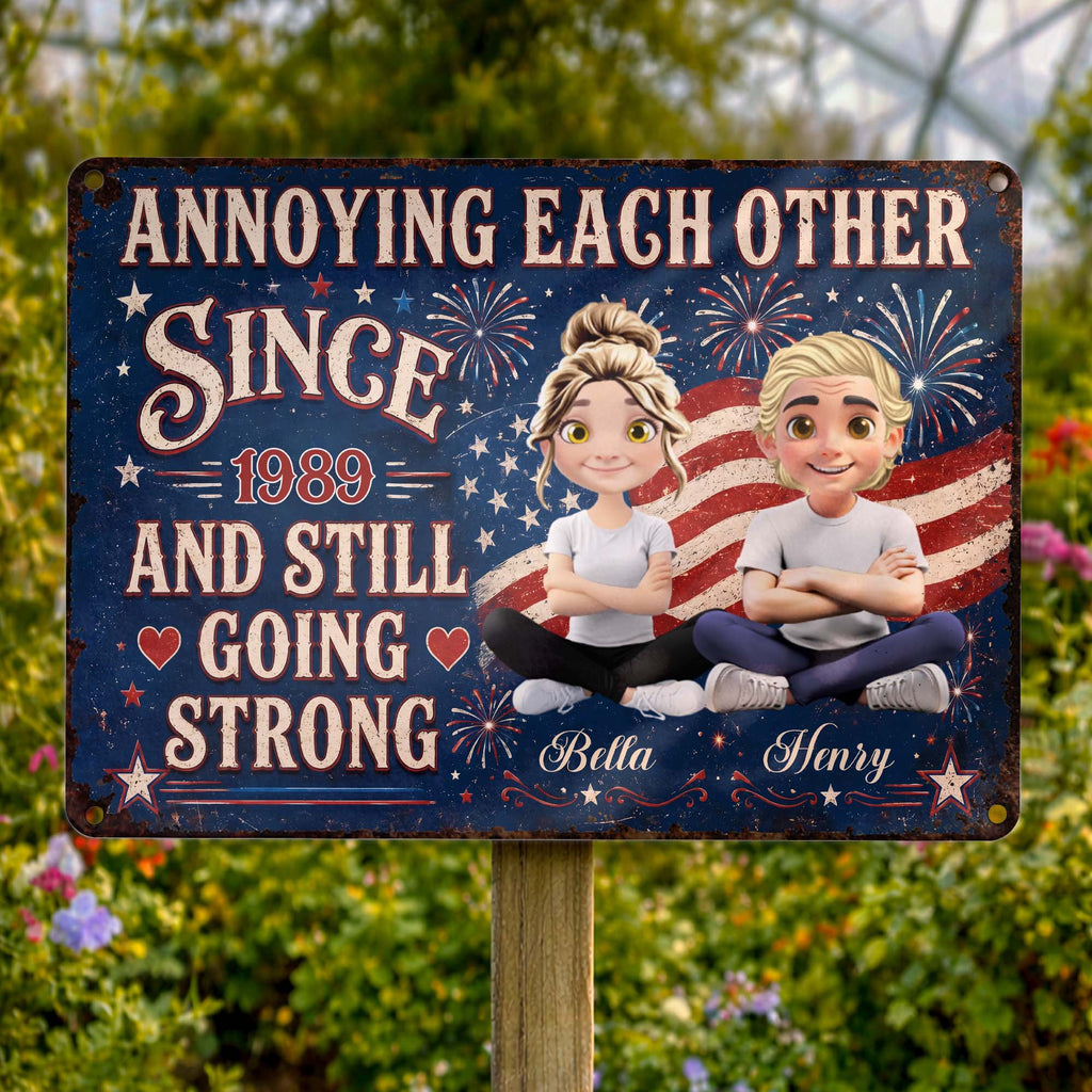 Personalized Metal Sign Custom Name Couple Gift American Flag Metal Sign GradoCreations