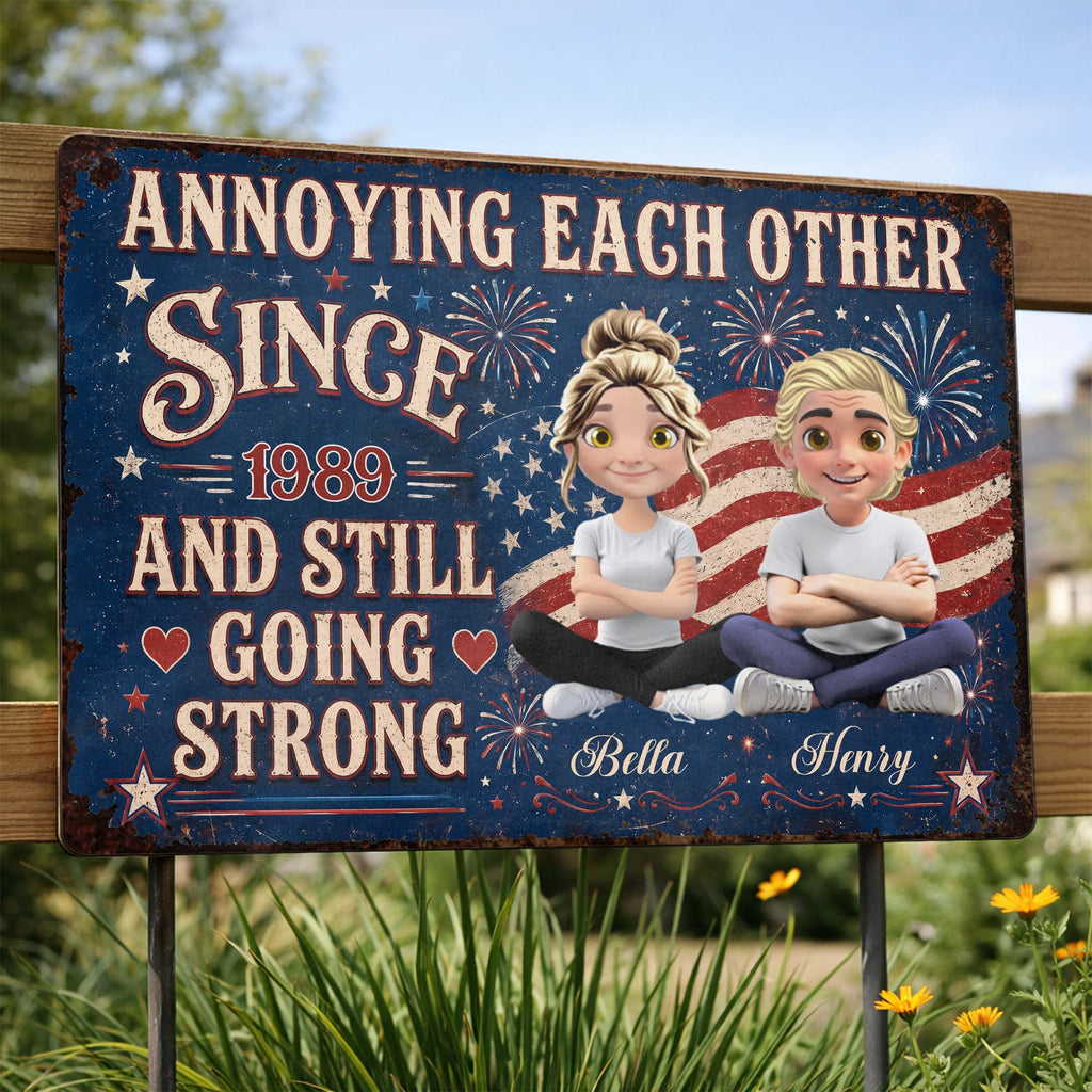 Personalized Metal Sign Custom Name Couple Gift American Flag Metal Sign GradoCreations