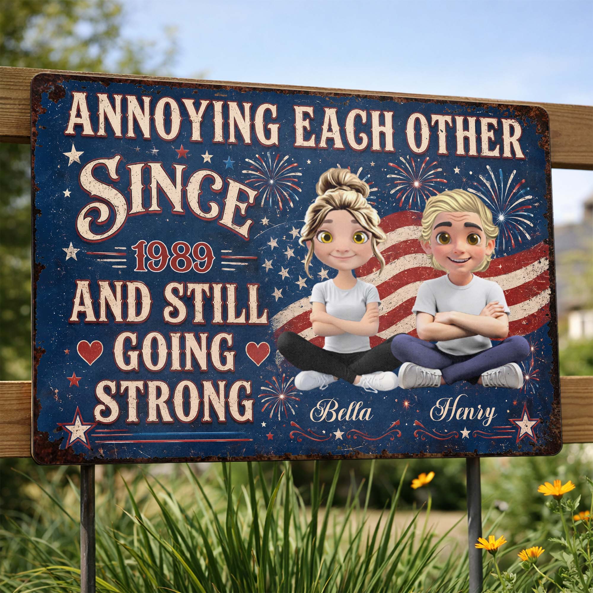 Personalized Metal Sign Custom Name Couple Gift American Flag Metal Sign GradoCreations