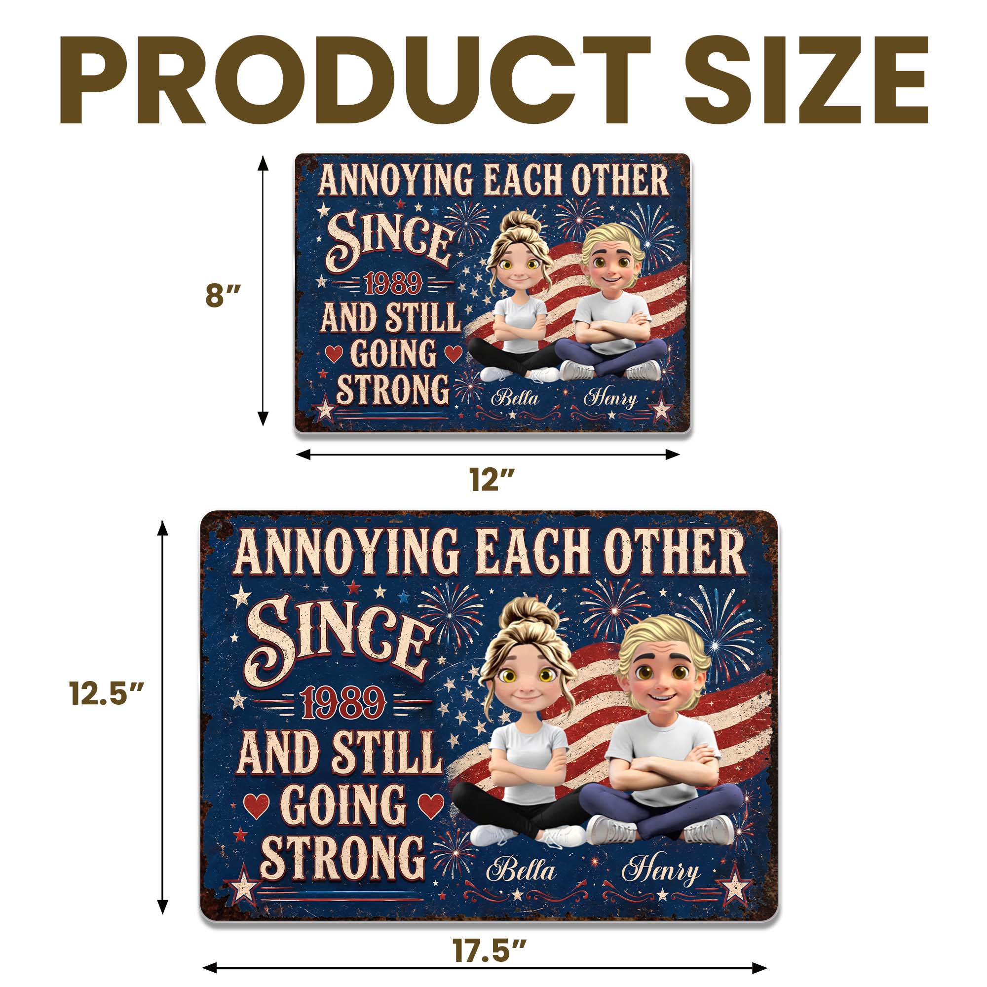 Personalized Metal Sign Custom Name Couple Gift American Flag Metal Sign GradoCreations