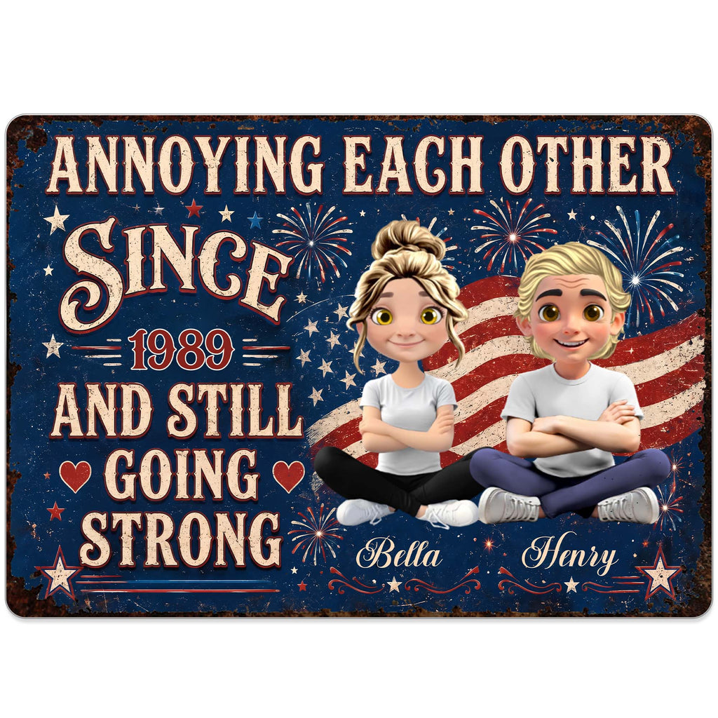 Personalized Metal Sign Custom Name Couple Gift American Flag Metal Sign GradoCreations