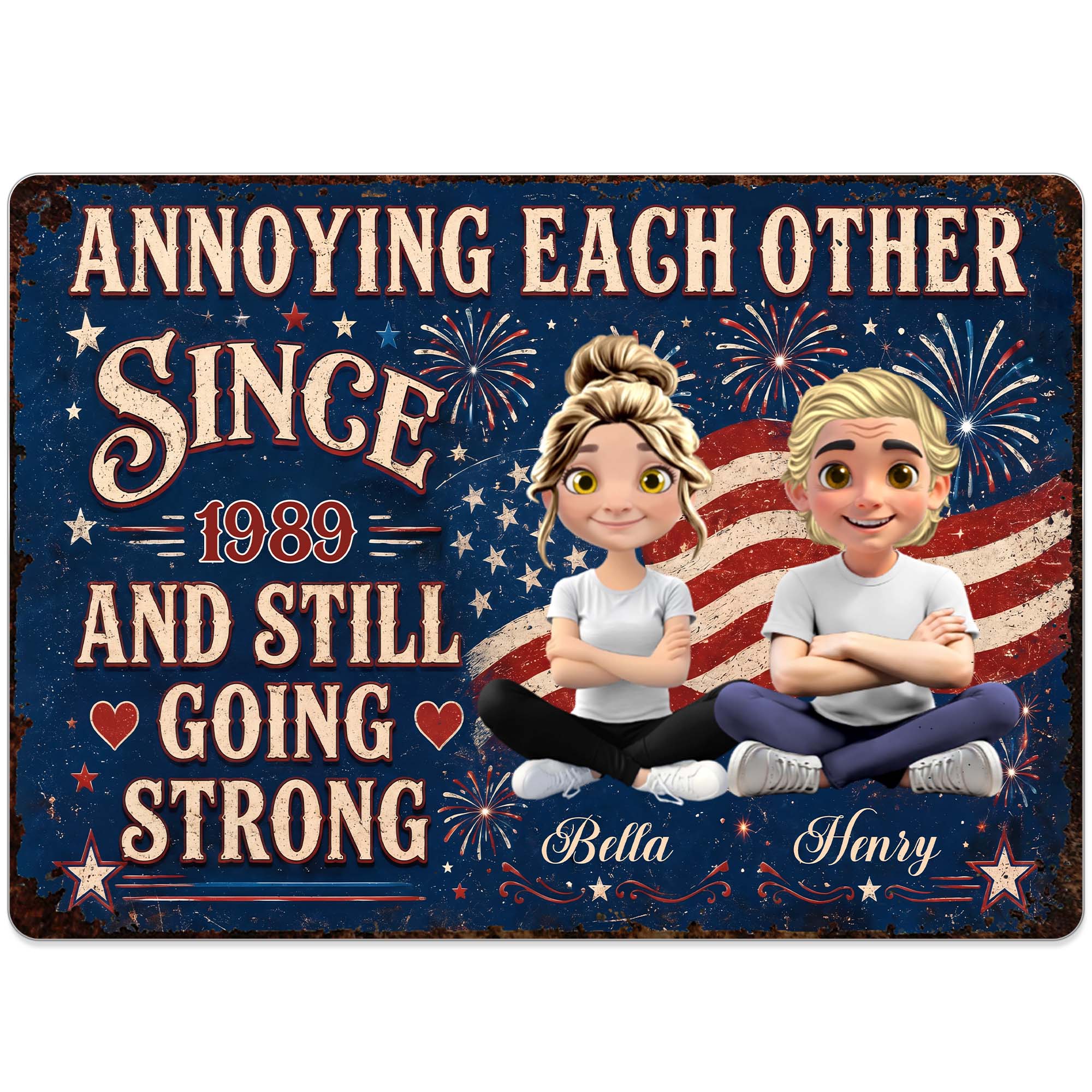 Personalized Metal Sign Custom Name Couple Gift American Flag Metal Sign GradoCreations