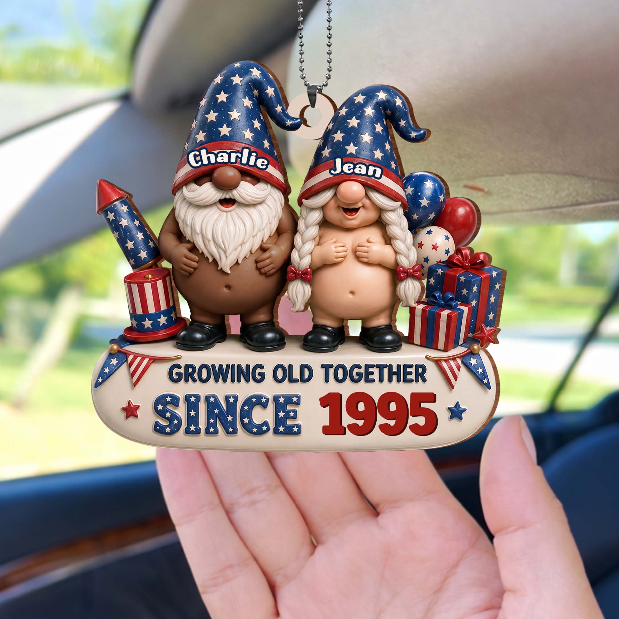 Personalized Wood Car Hanging Ornament Custom Name Gift for Couples Wood Ornament GradoCreations