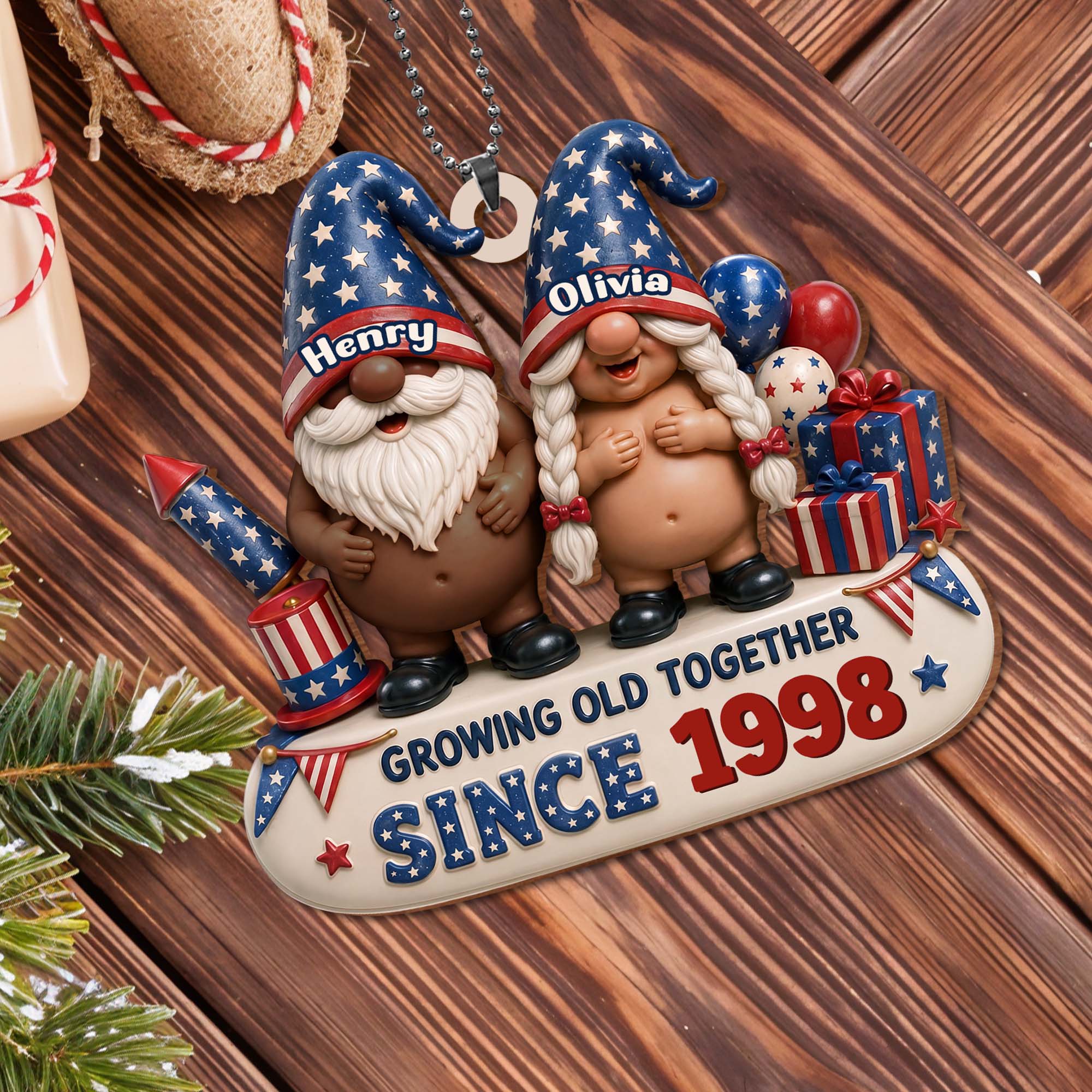 Personalized Wood Car Hanging Ornament Custom Name Gift for Couples Wood Ornament GradoCreations