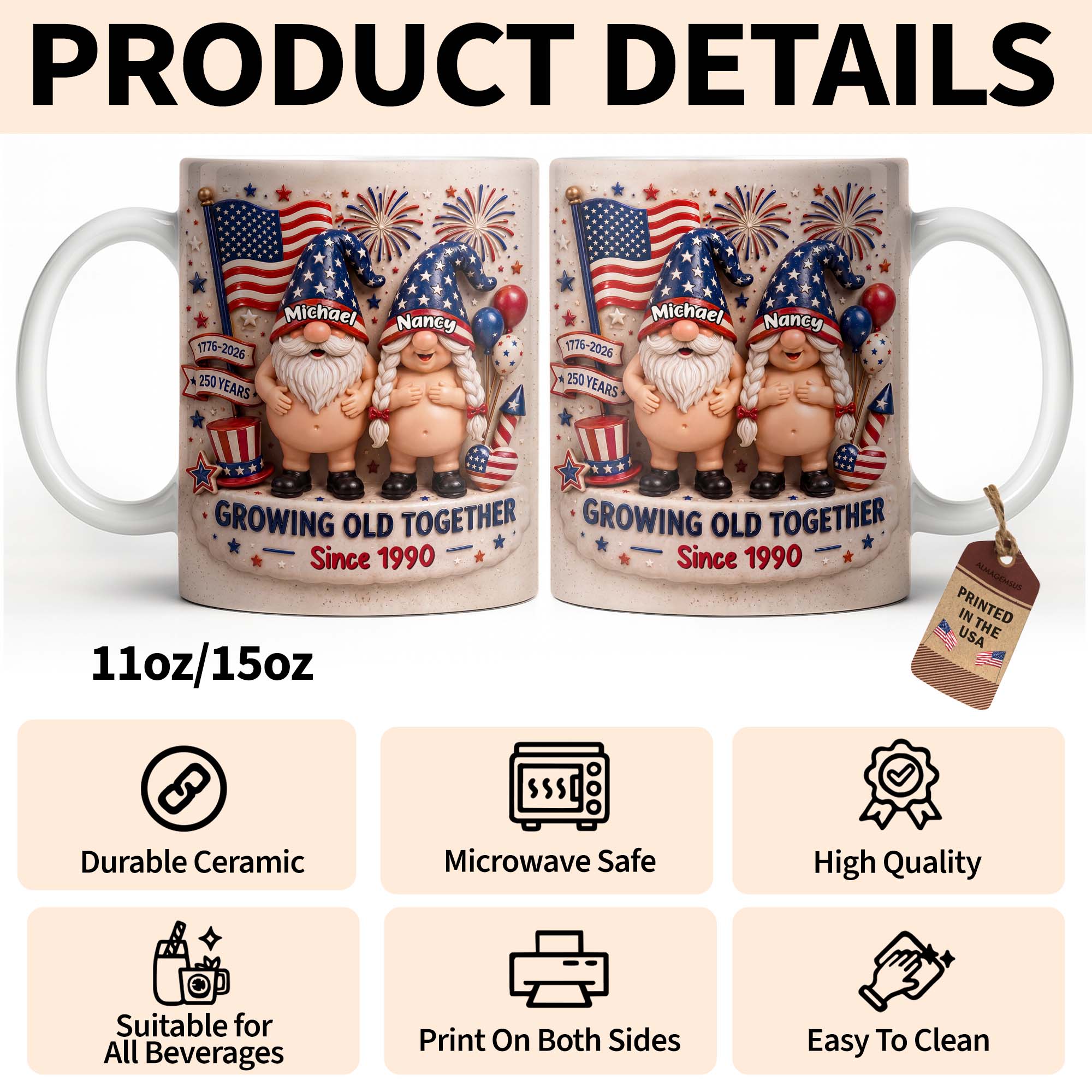 Personalized Custom Coffee Mug Growing Old Together Gift for Couples Edge-to-edge Mug GradoCreations