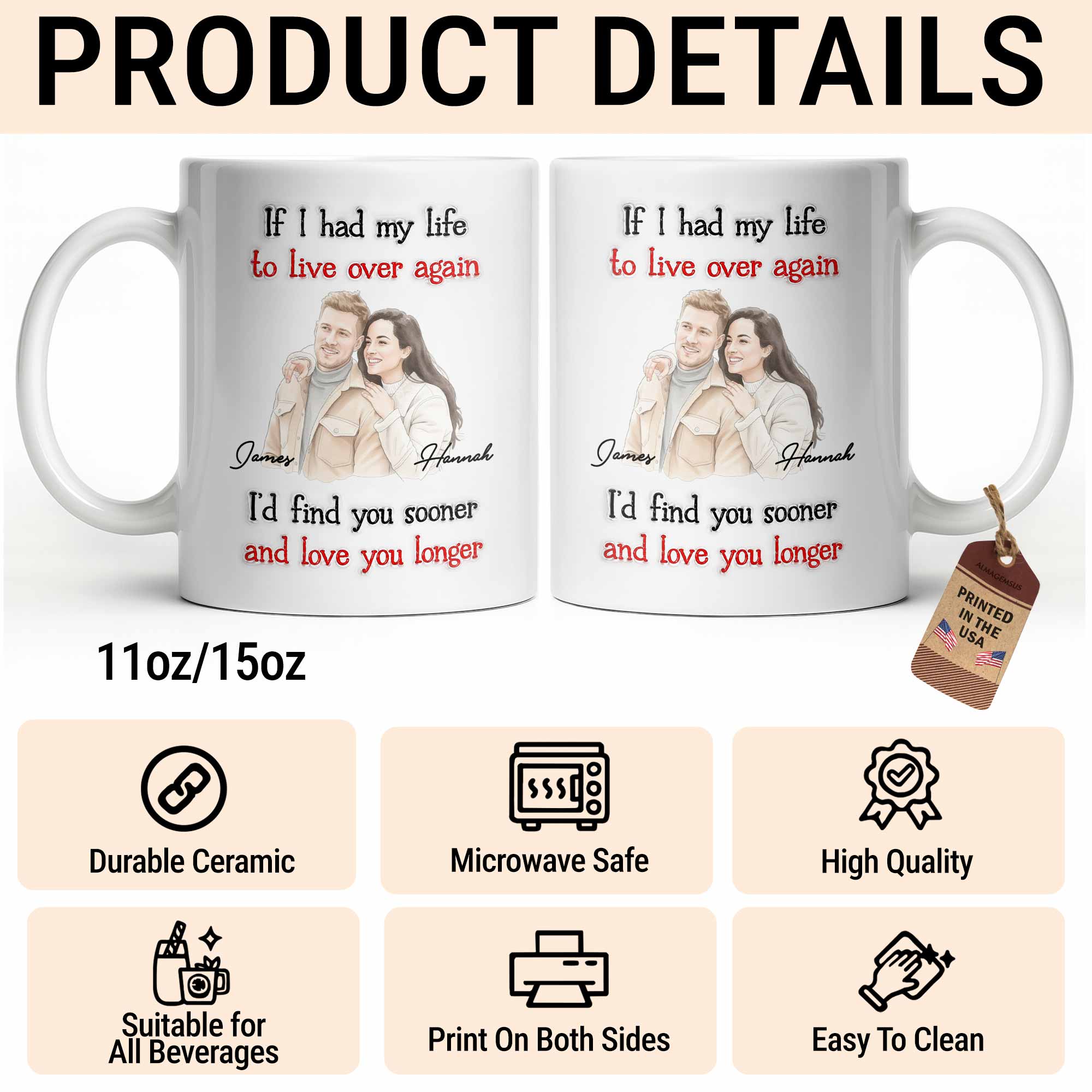 Personalized Custom Coffee Mug for Couples - Anniversary Gift Edge-to-edge Mug GradoCreations