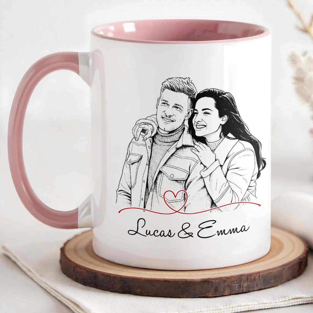 Personalized Couple Sketch Accent Mug Custom Love Story Gift Accent Mug GradoCreations
