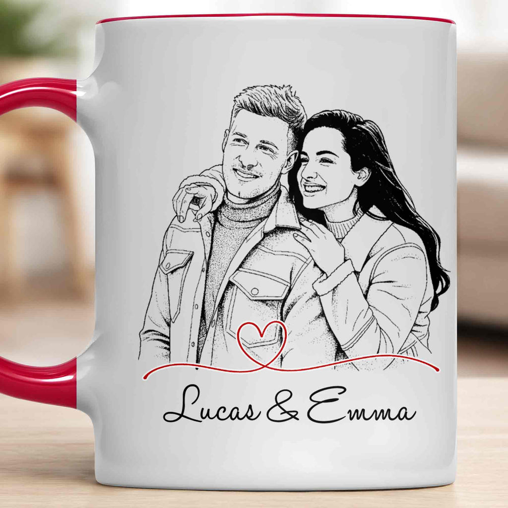 Personalized Couple Sketch Accent Mug Custom Love Story Gift Accent Mug GradoCreations