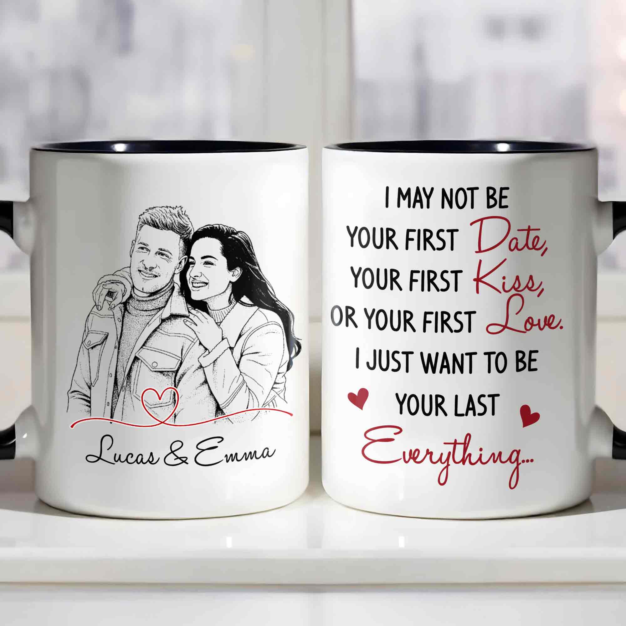 Personalized Couple Sketch Accent Mug Custom Love Story Gift