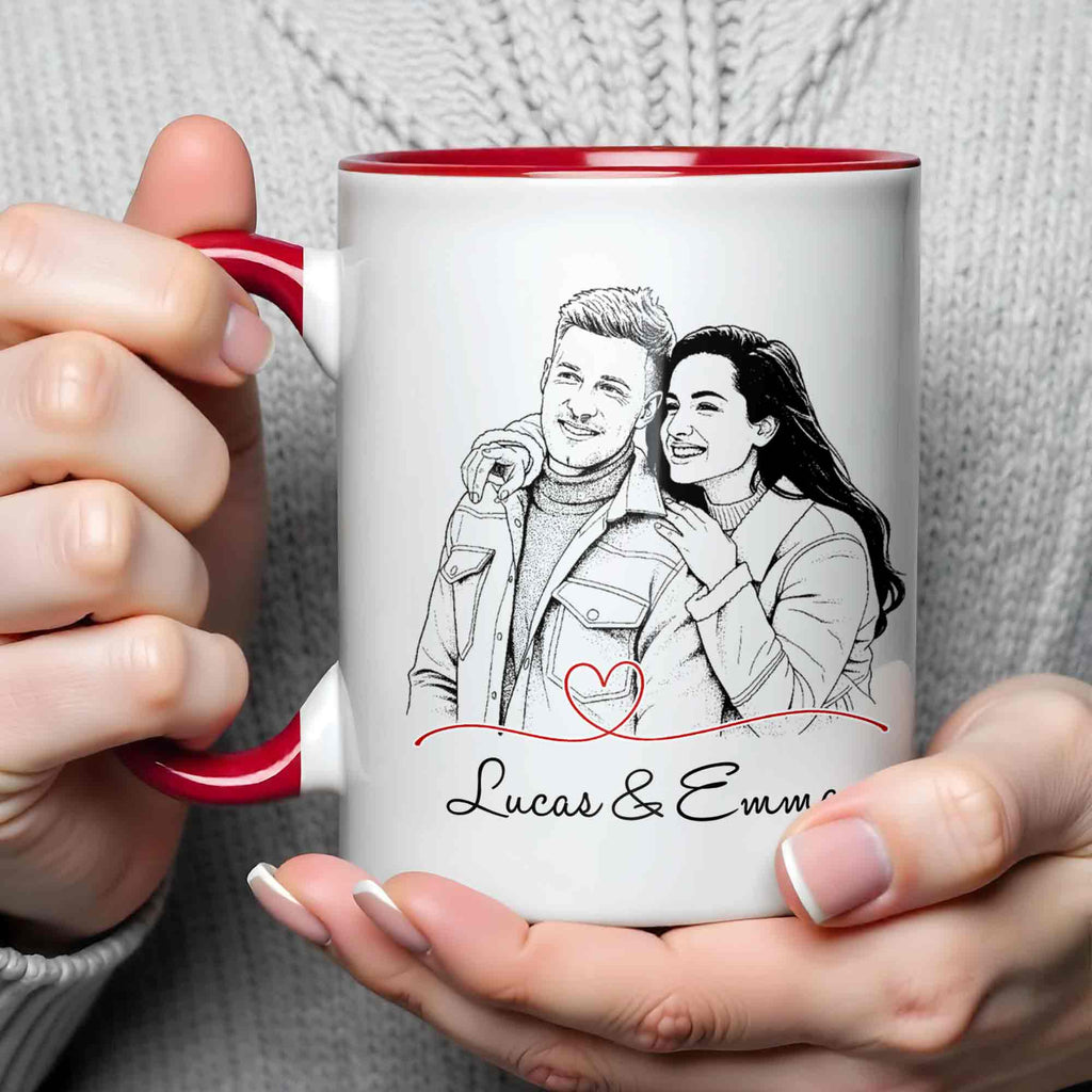 Personalized Couple Sketch Accent Mug Custom Love Story Gift Accent Mug GradoCreations