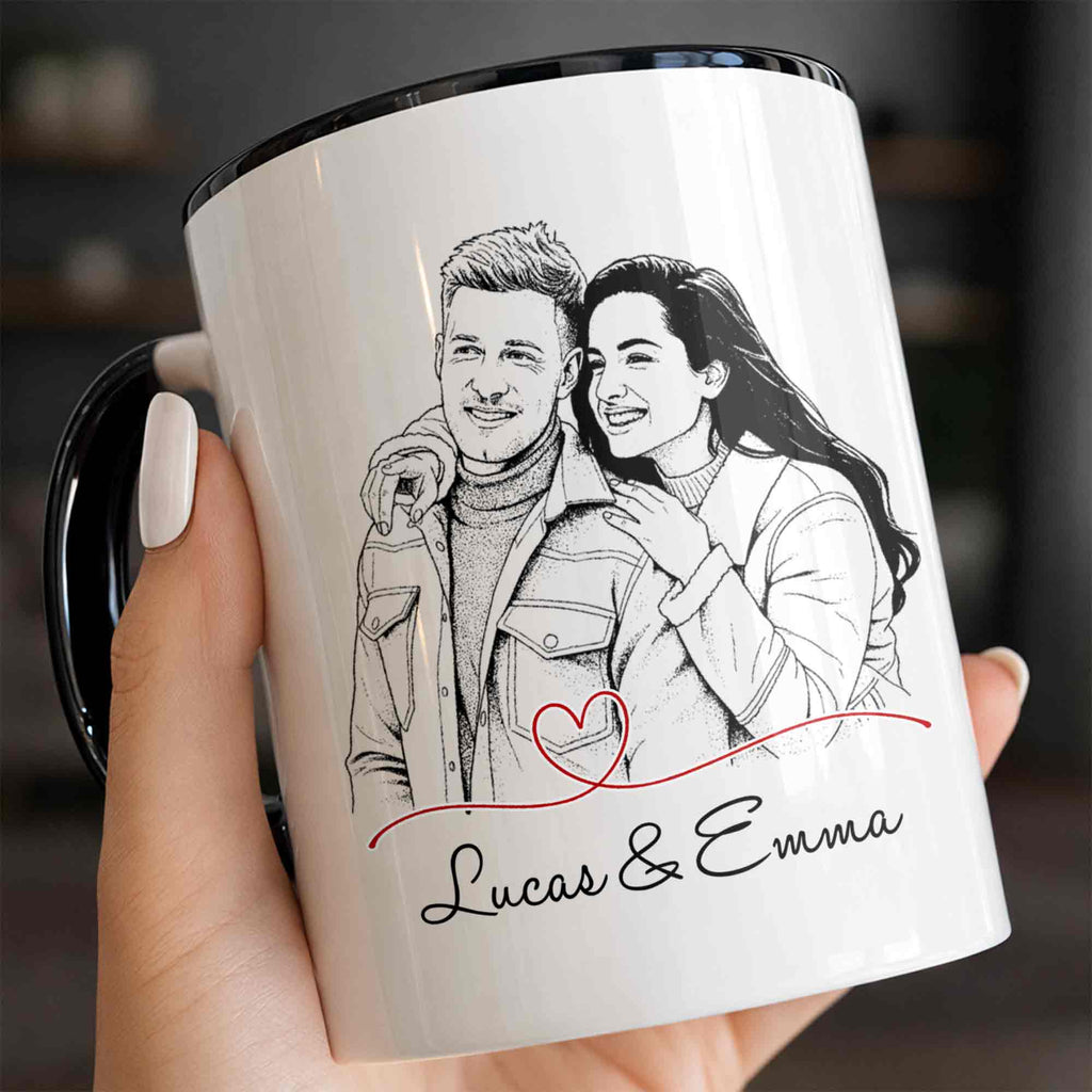 Personalized Couple Sketch Accent Mug Custom Love Story Gift Accent Mug GradoCreations