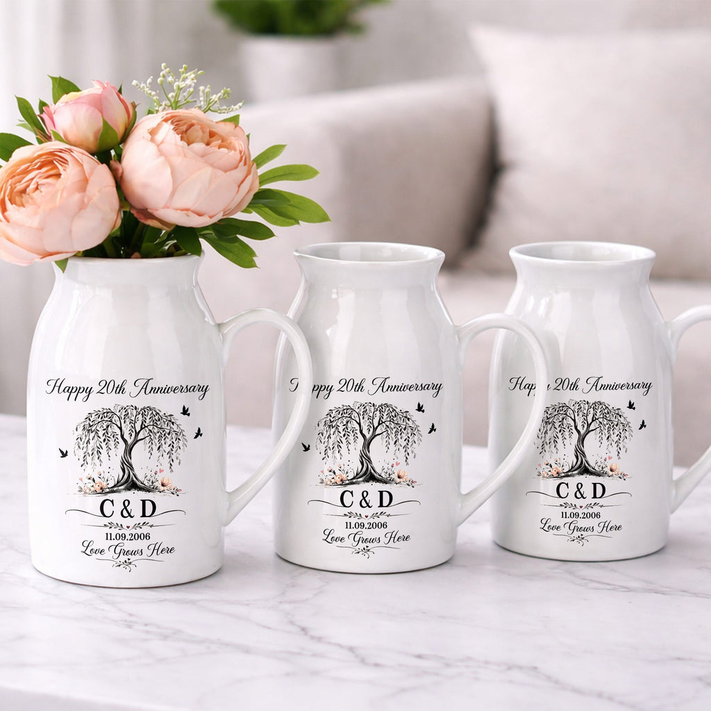 Personalized Ceramic Flower Vase Custom Date for Anniversary Gift Flower Vase GradoCreations