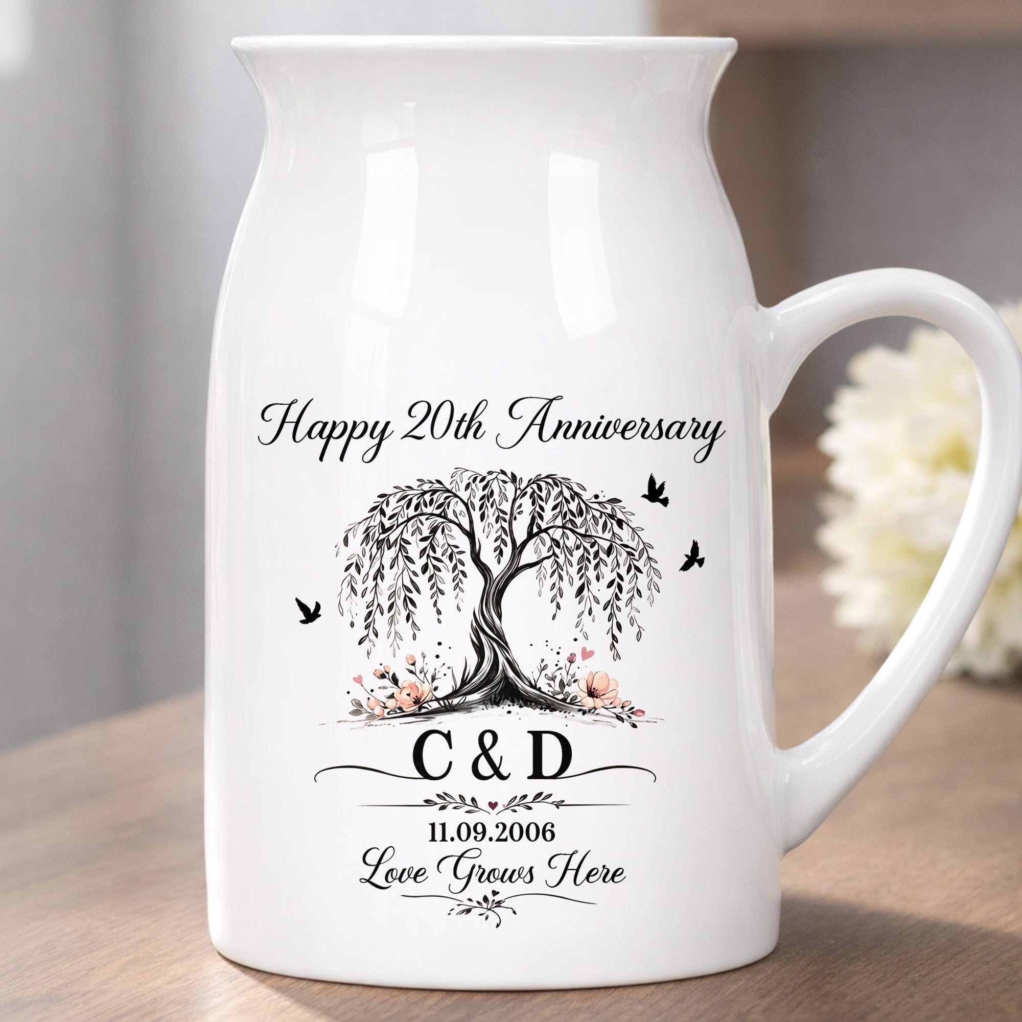 Personalized Ceramic Flower Vase Custom Date for Anniversary Gift Flower Vase GradoCreations
