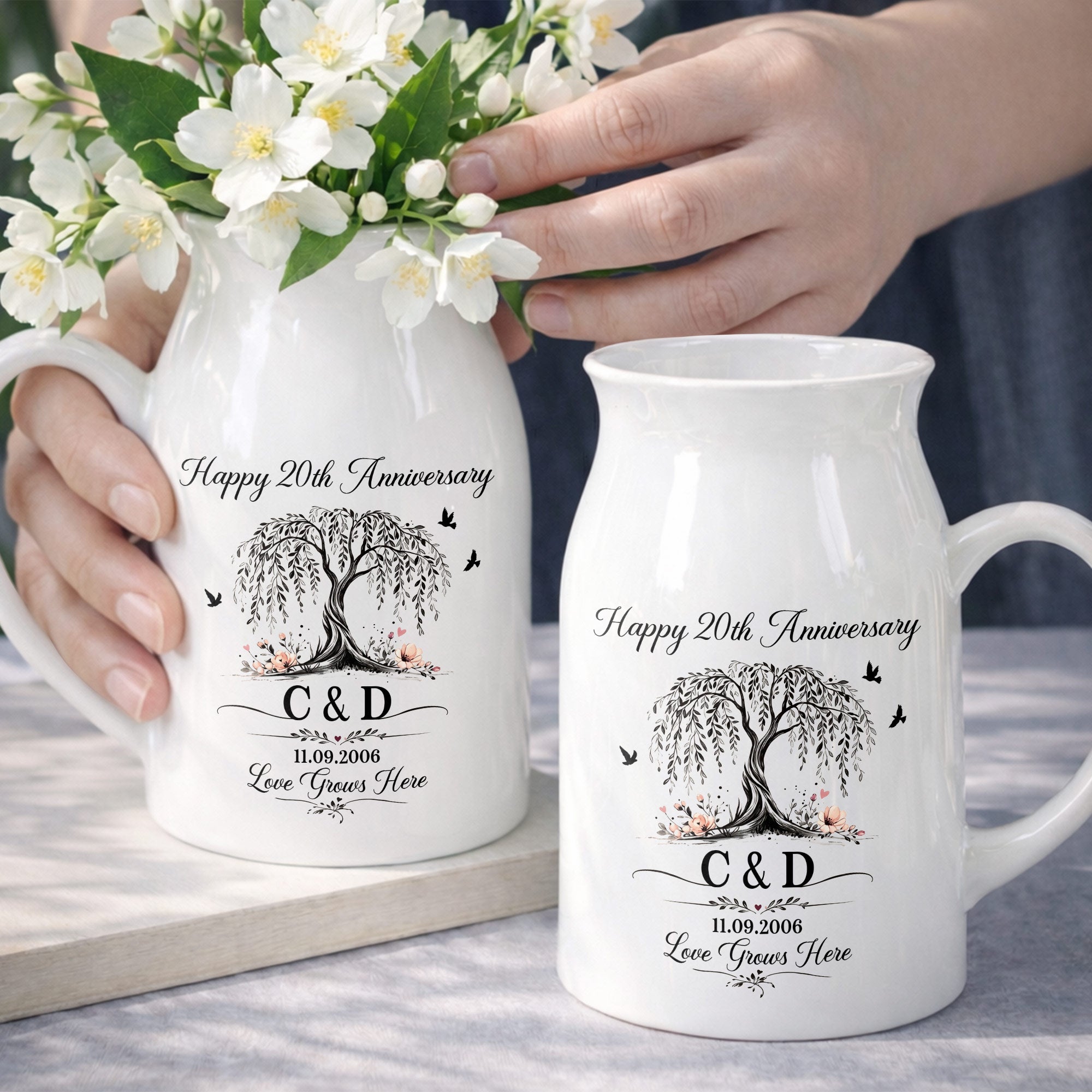 Personalized Ceramic Flower Vase Custom Date for Anniversary Gift Flower Vase GradoCreations