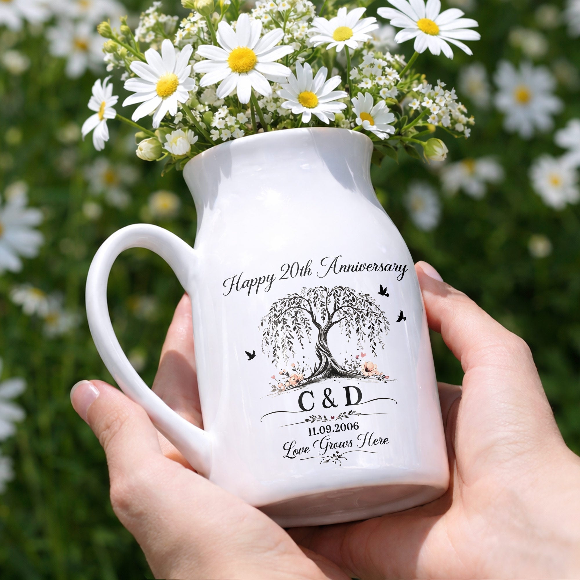 Personalized Ceramic Flower Vase Custom Date for Anniversary Gift Flower Vase GradoCreations