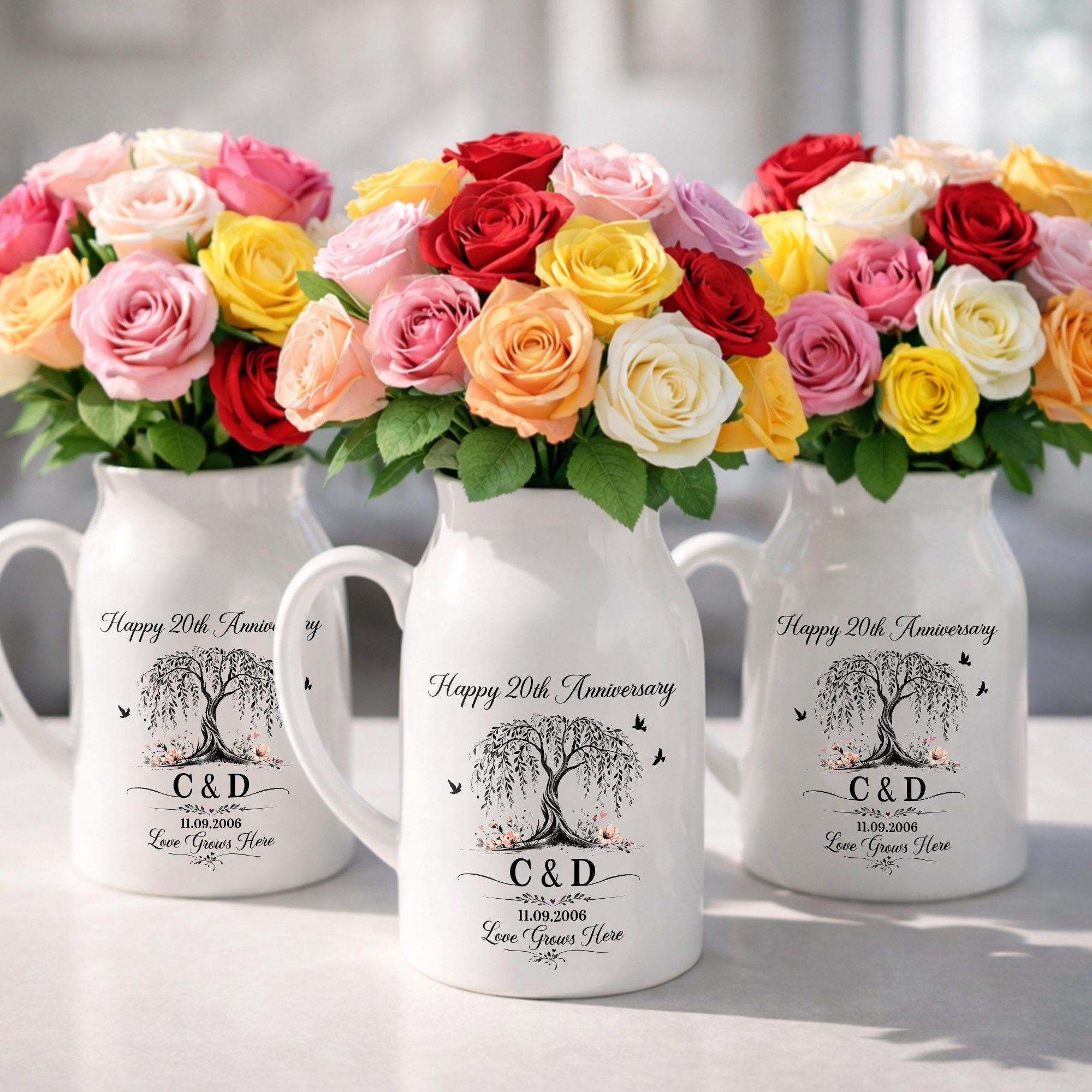 Personalized Ceramic Flower Vase Custom Date for Anniversary Gift Flower Vase GradoCreations