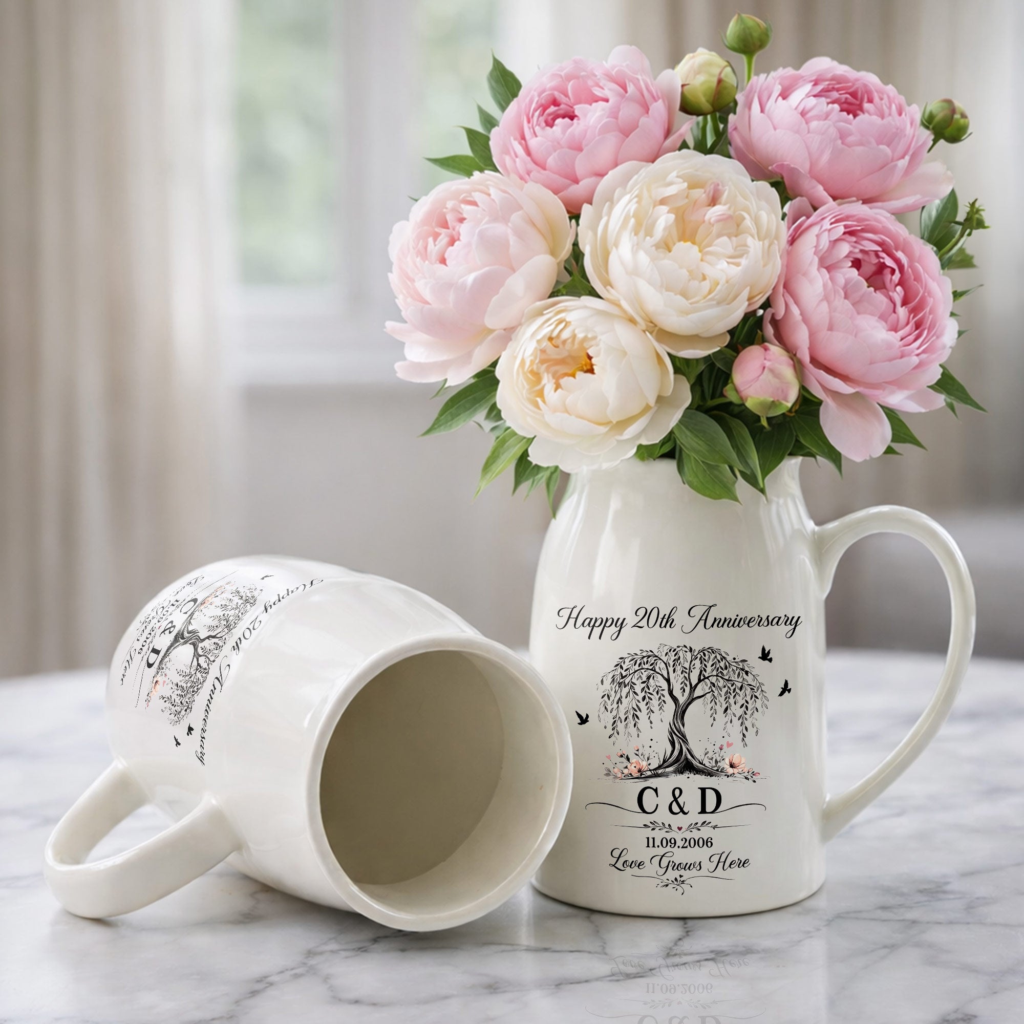 Personalized Ceramic Flower Vase Custom Date for Anniversary Gift Flower Vase GradoCreations