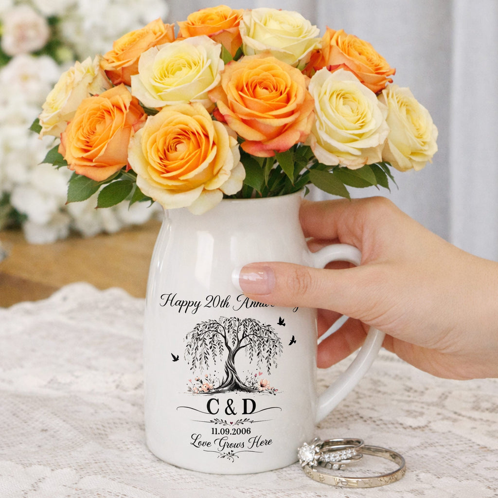 Personalized Ceramic Flower Vase Custom Date for Anniversary Gift Flower Vase GradoCreations