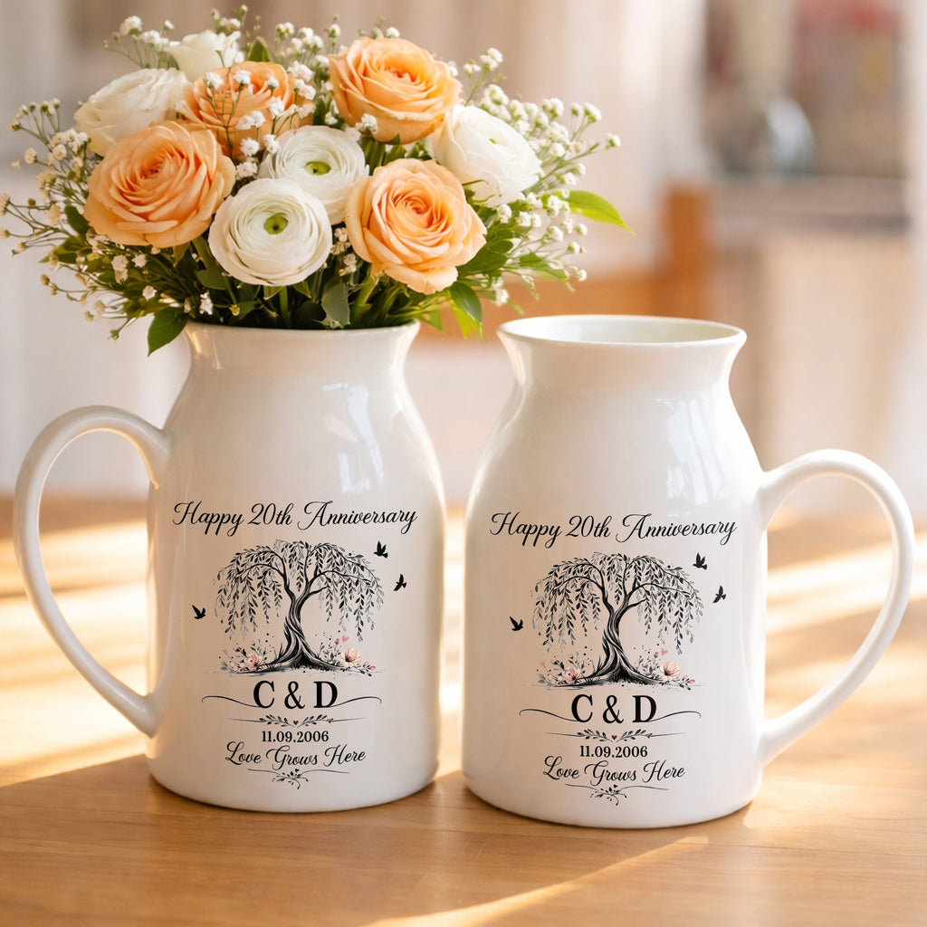 Personalized Ceramic Flower Vase Custom Date for Anniversary Gift Flower Vase GradoCreations