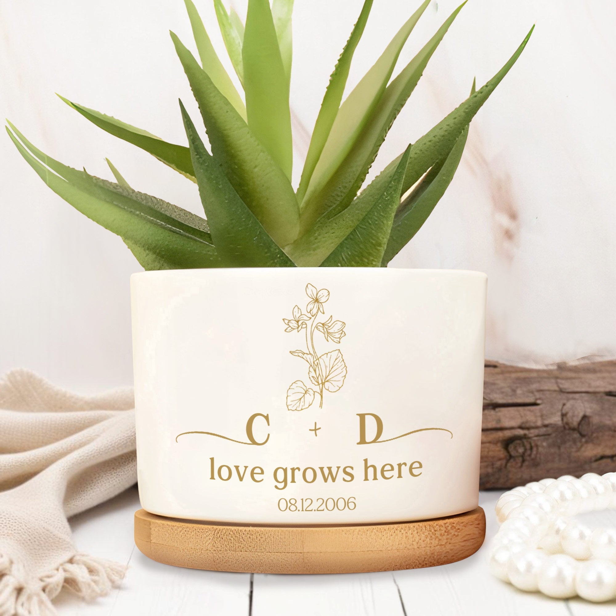 Personalized Ceramic Plant Pot Custom Initials Flower Gift Ceramic Plant Pot GradoCreations