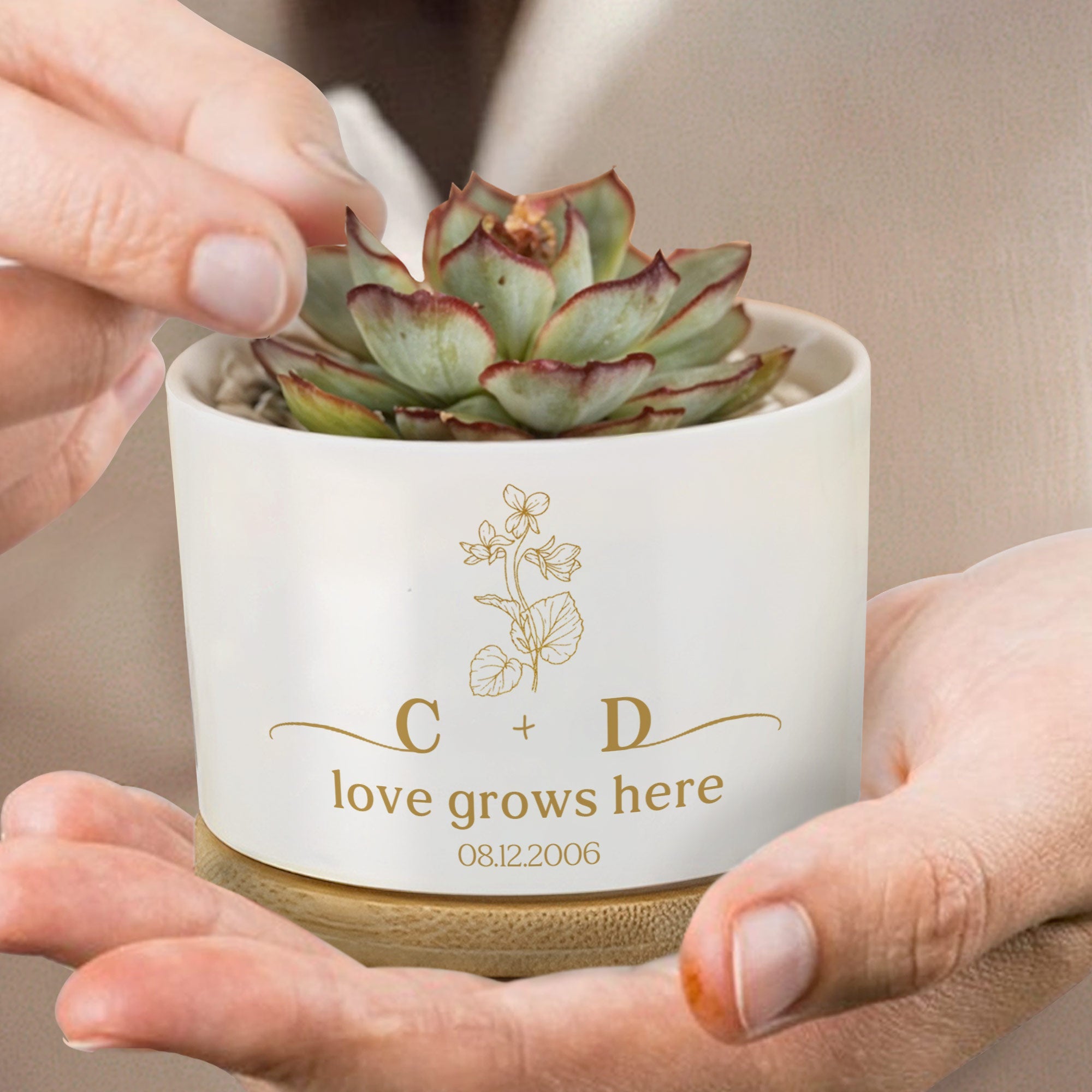 Personalized Ceramic Plant Pot Custom Initials Flower Gift Ceramic Plant Pot GradoCreations