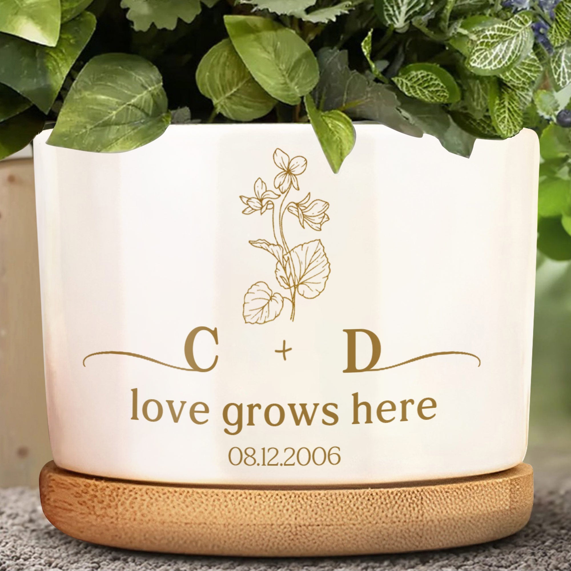 Personalized Ceramic Plant Pot Custom Initials Flower Gift Ceramic Plant Pot GradoCreations