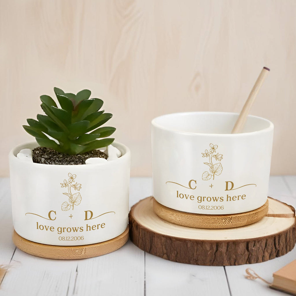 Personalized Ceramic Plant Pot Custom Initials Flower Gift Ceramic Plant Pot GradoCreations
