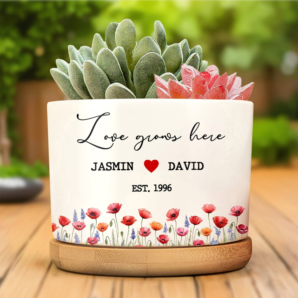 Personalized Ceramic Plant Pot Custom Name Gift for Couples