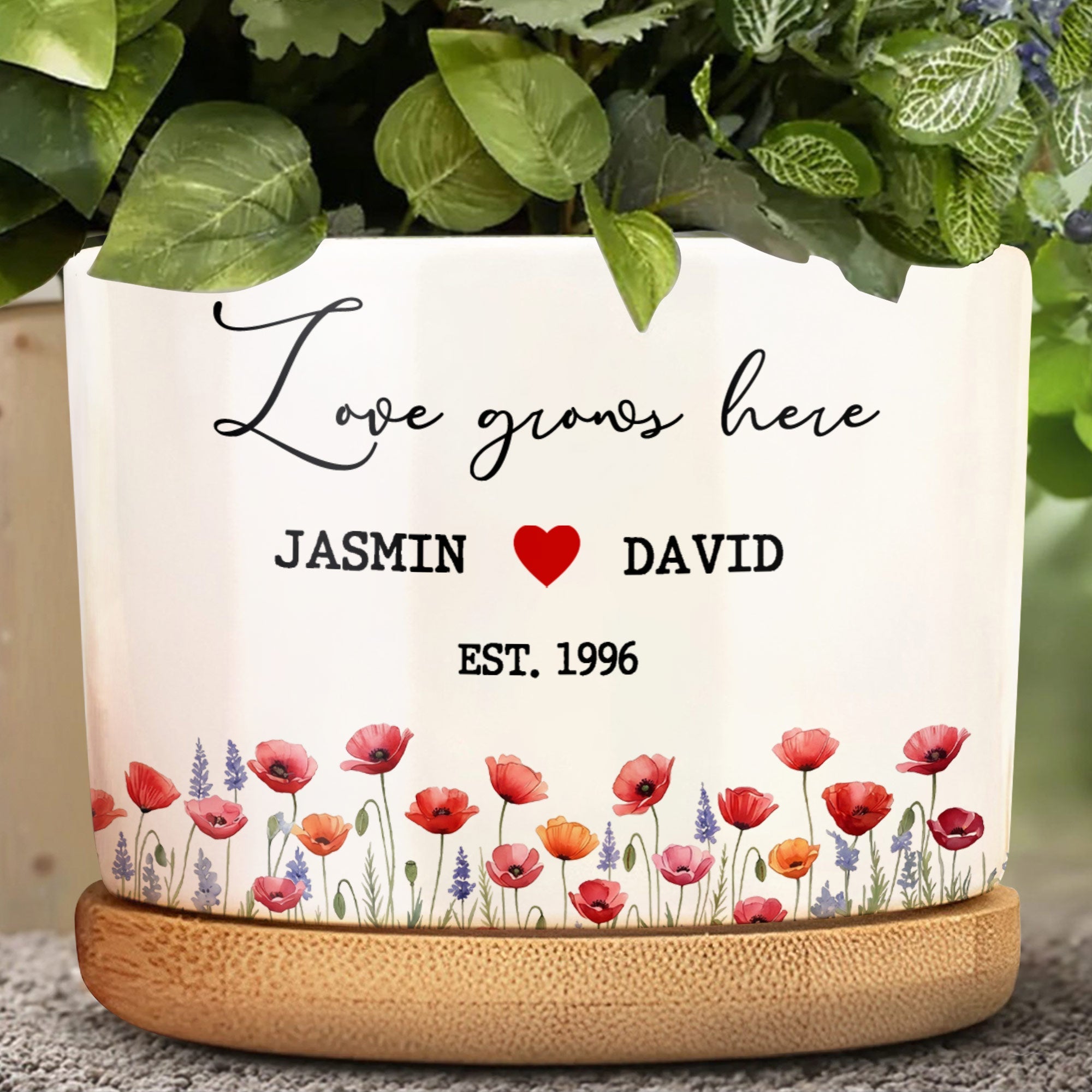 Personalized Ceramic Plant Pot Custom Name Gift for Couples