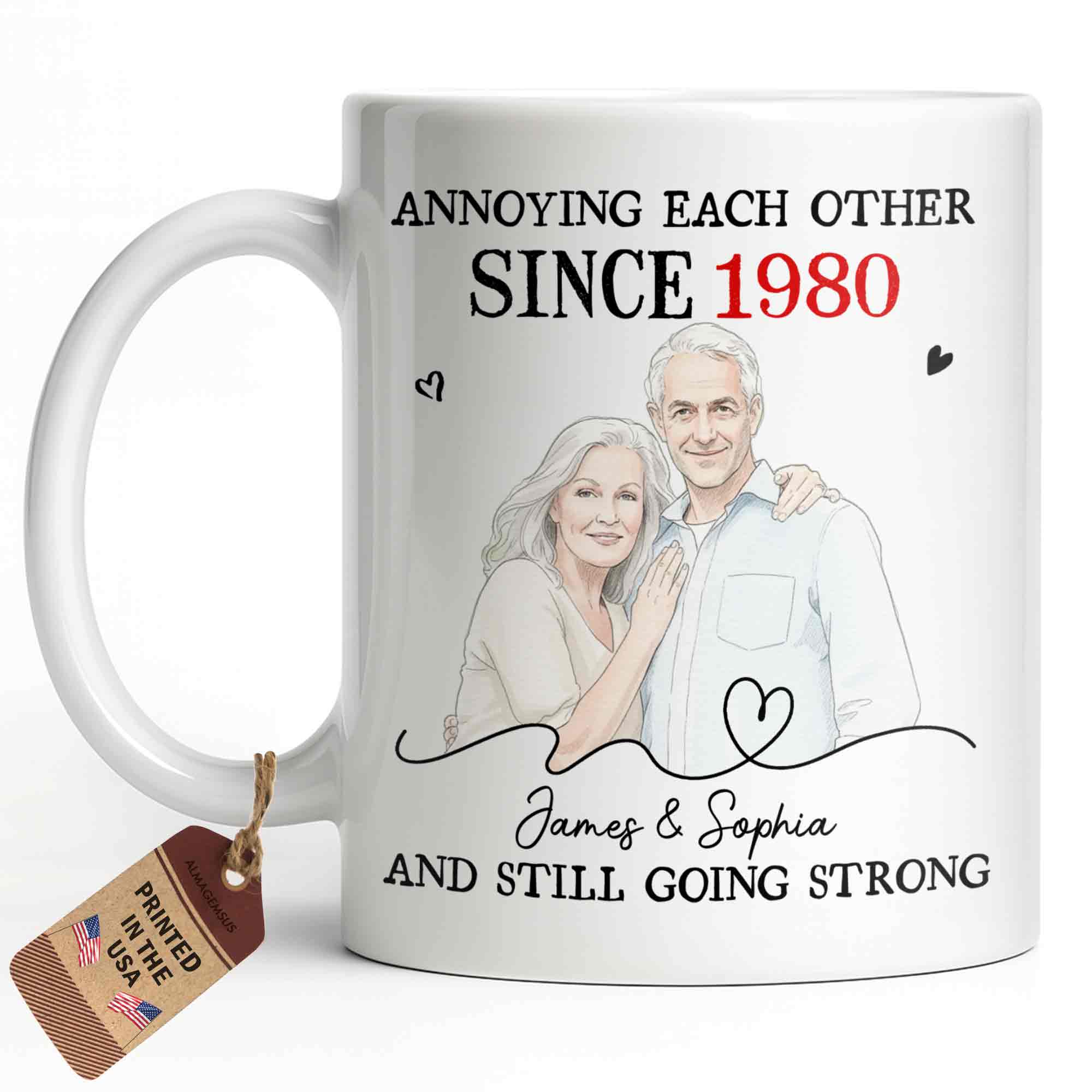 Personalized Custom Couple Mug with Heart Design Gift for Anniversary Edge-to-edge Mug GradoCreations