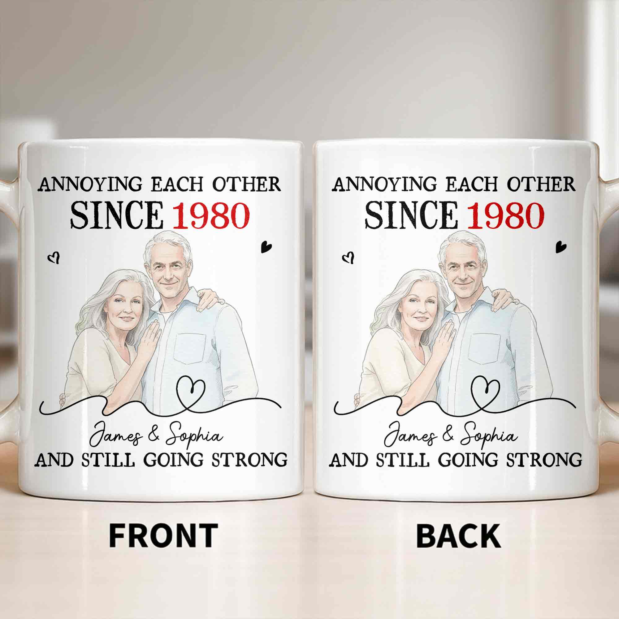 Personalized Custom Couple Mug with Heart Design Gift for Anniversary Edge-to-edge Mug GradoCreations