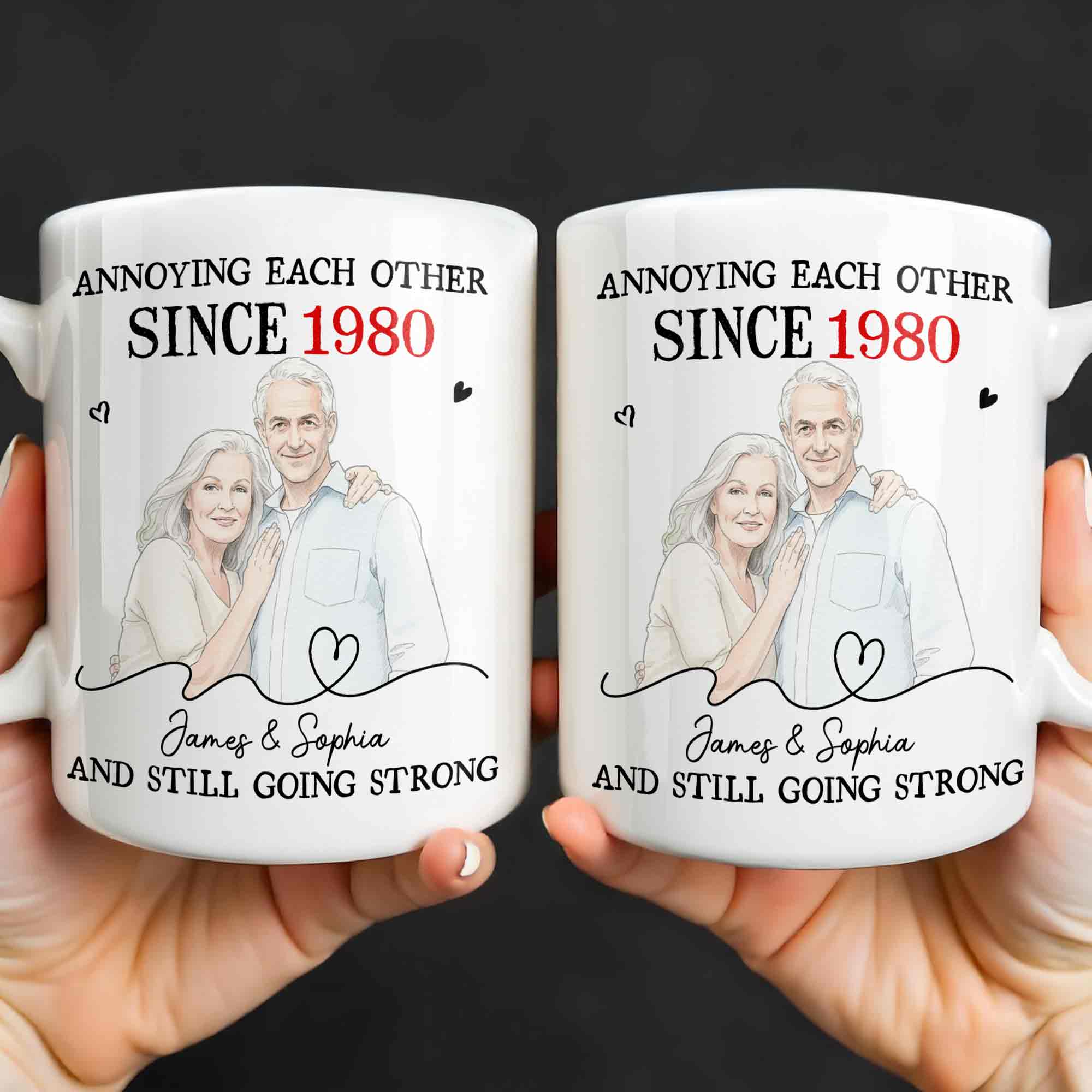 Personalized Custom Couple Mug with Heart Design Gift for Anniversary Edge-to-edge Mug GradoCreations