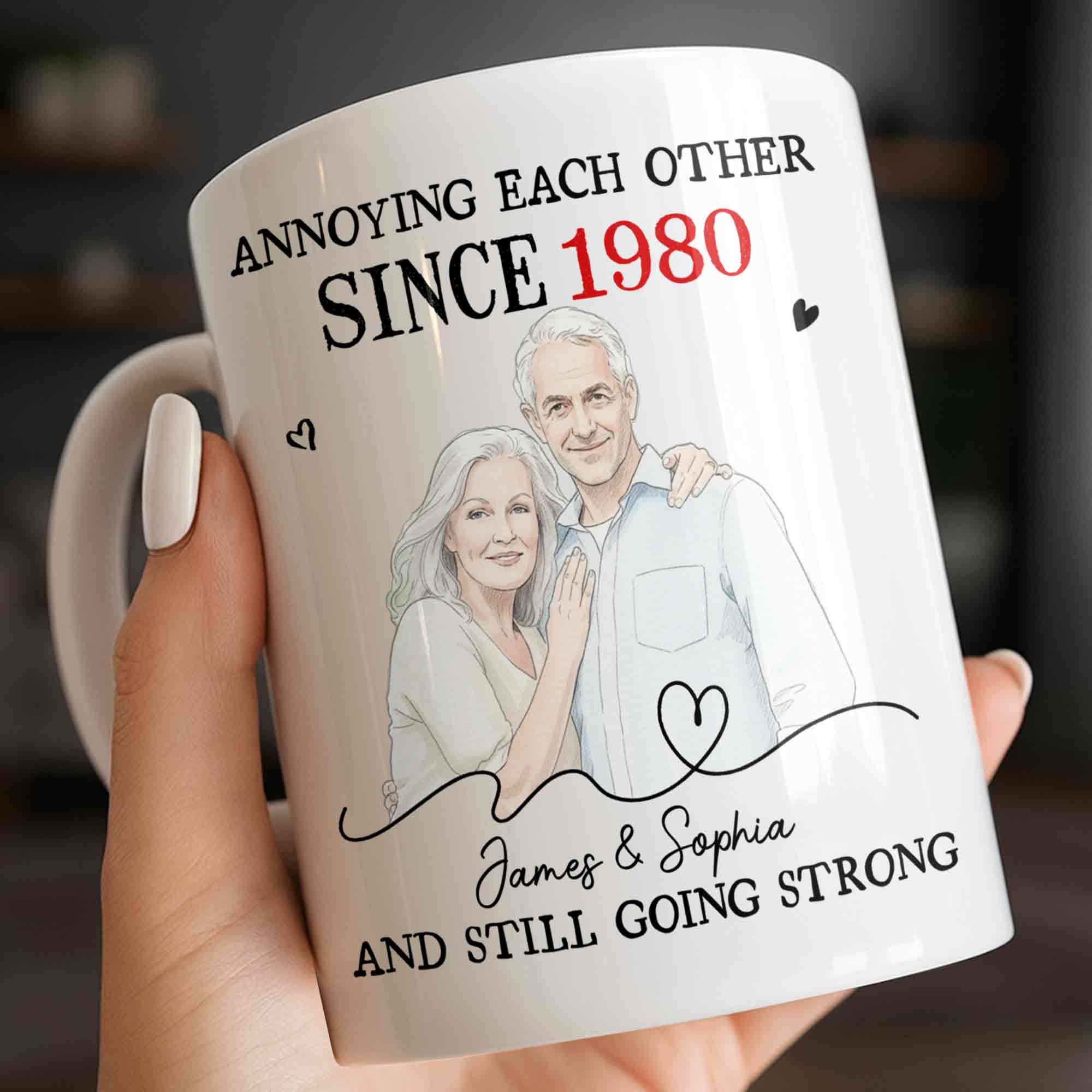 Personalized Custom Couple Mug with Heart Design Gift for Anniversary Edge-to-edge Mug GradoCreations