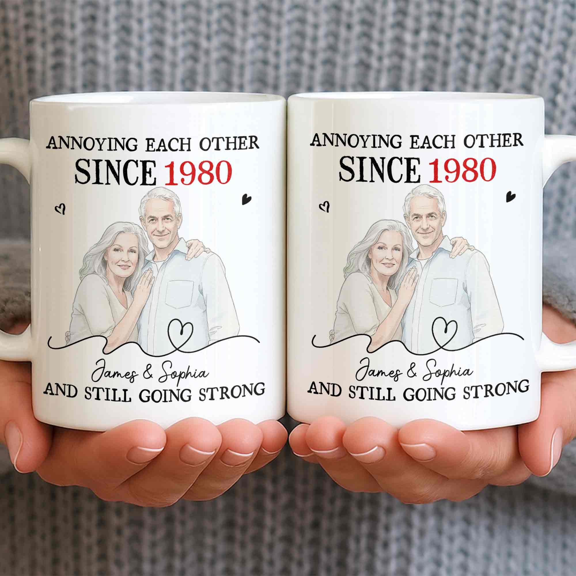 Personalized Custom Couple Mug with Heart Design Gift for Anniversary Edge-to-edge Mug GradoCreations