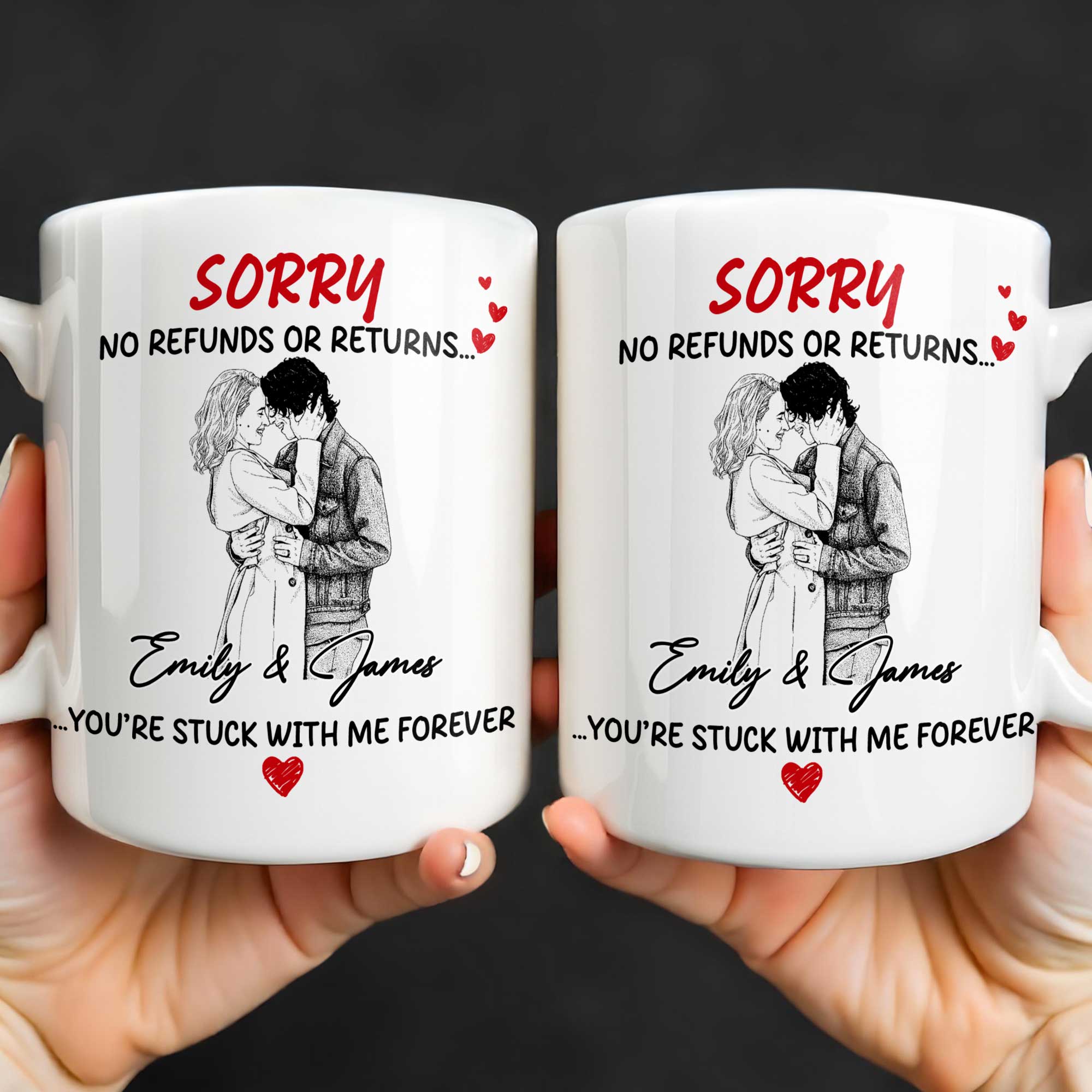 Personalized Custom Heart Couple Coffee Mug Gift Idea Edge-to-edge Mug GradoCreations