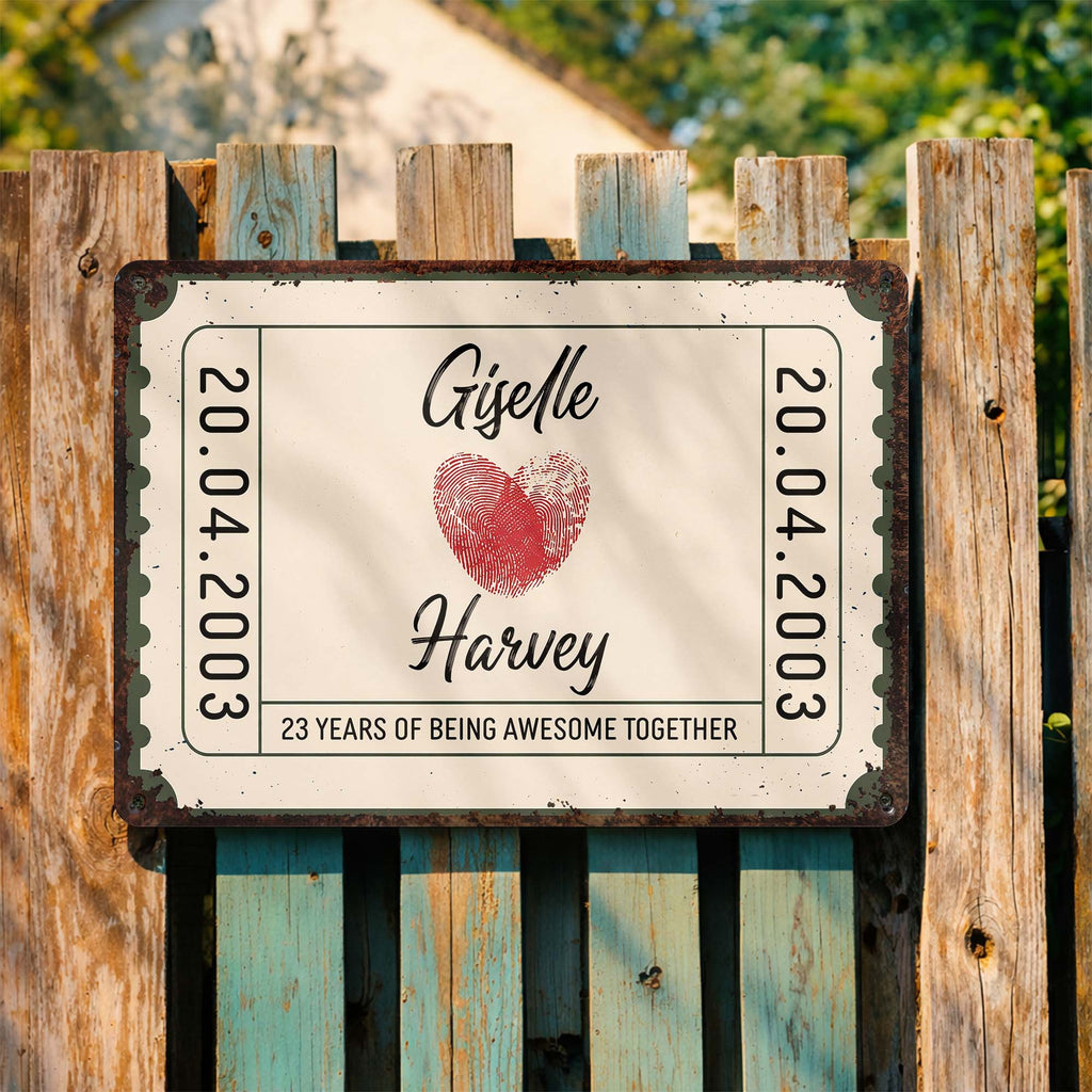 Personalized Metal Sign Custom Fingerprint Heart Gift for Couple