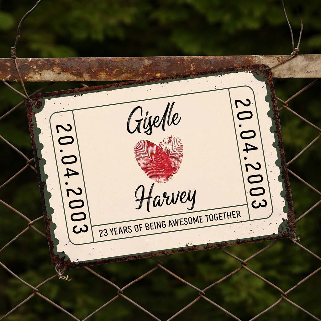 Personalized Metal Sign Custom Fingerprint Heart Gift for Couple