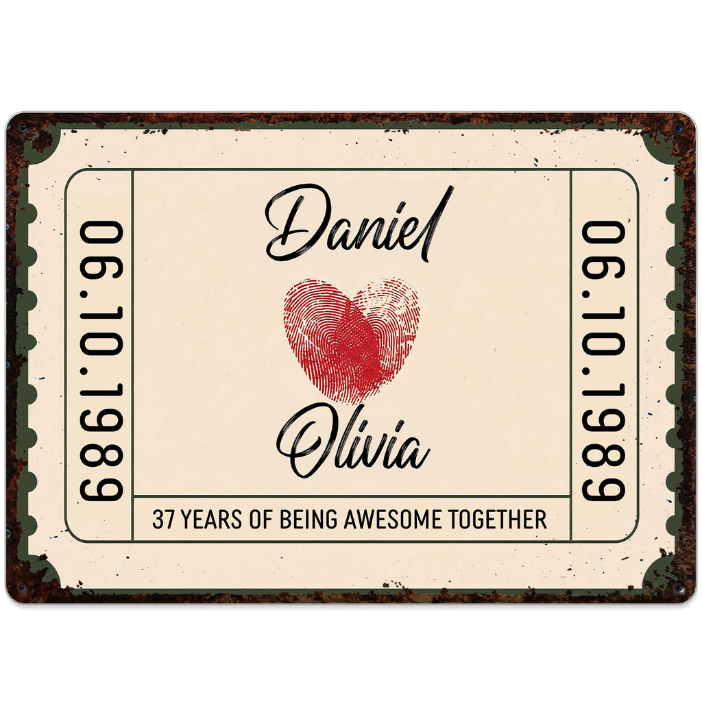 Personalized Metal Sign Custom Fingerprint Heart Gift for Couple
