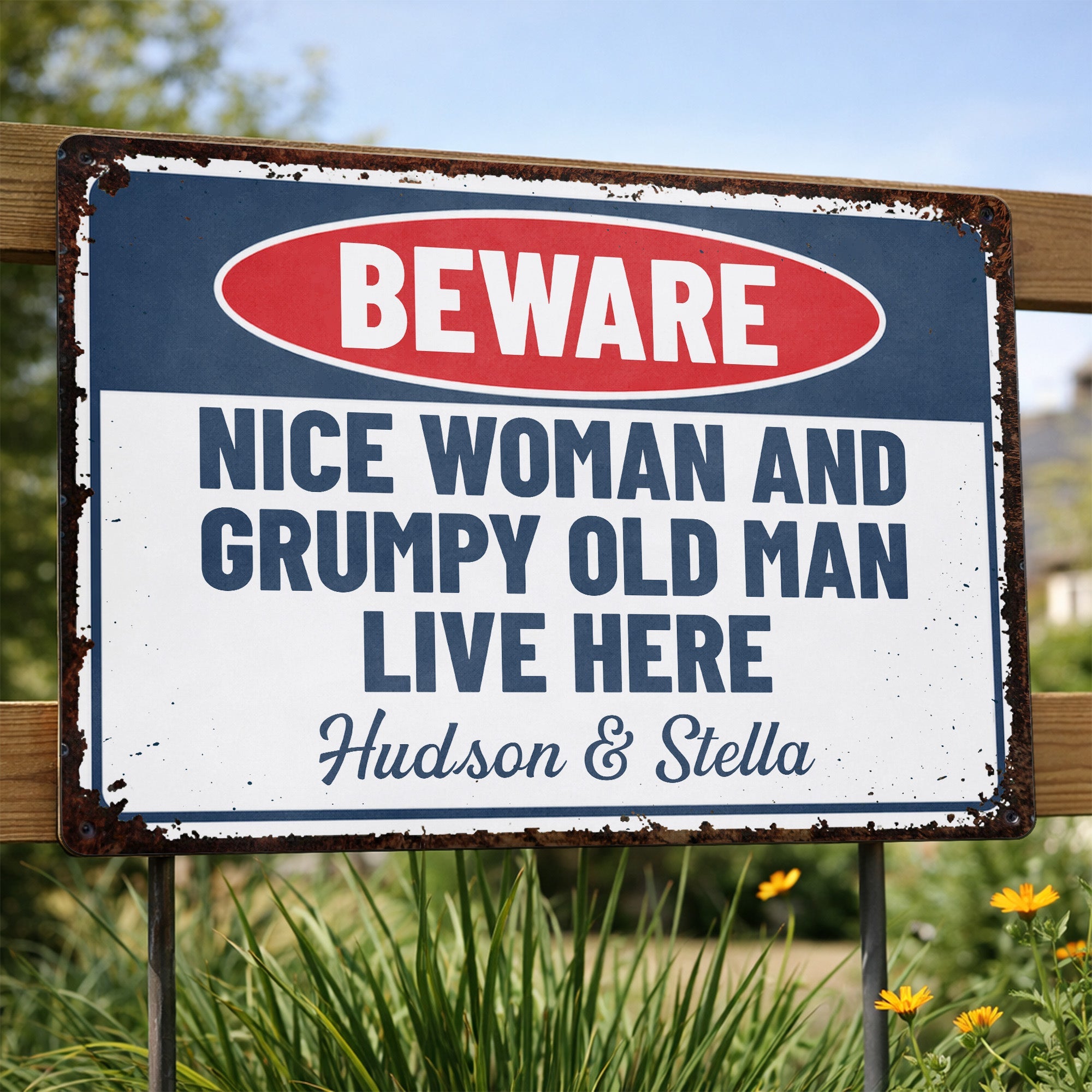 Personalized Metal Warning Sign for Couples Home Decor Gift