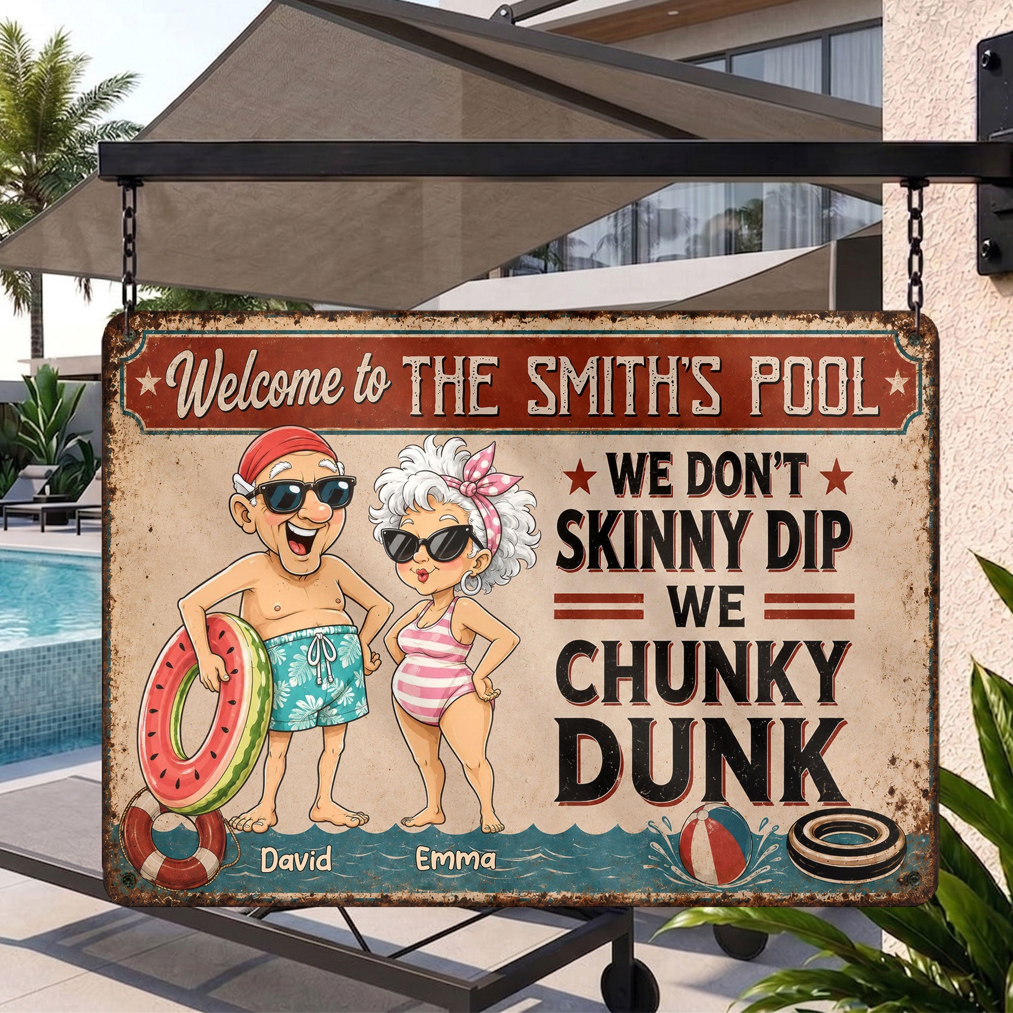 Personalized Funny Metal Sign Welcome to Our Pool Gift for Couples Metal Sign GradoCreations