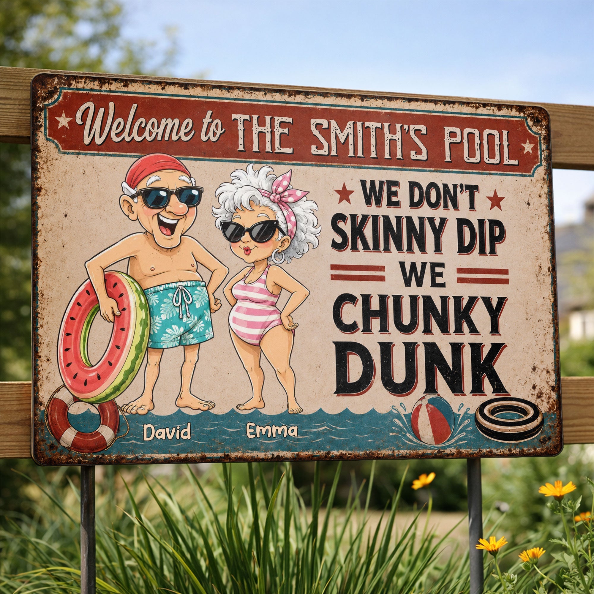 Personalized Funny Metal Sign Welcome to Our Pool Gift for Couples Metal Sign GradoCreations