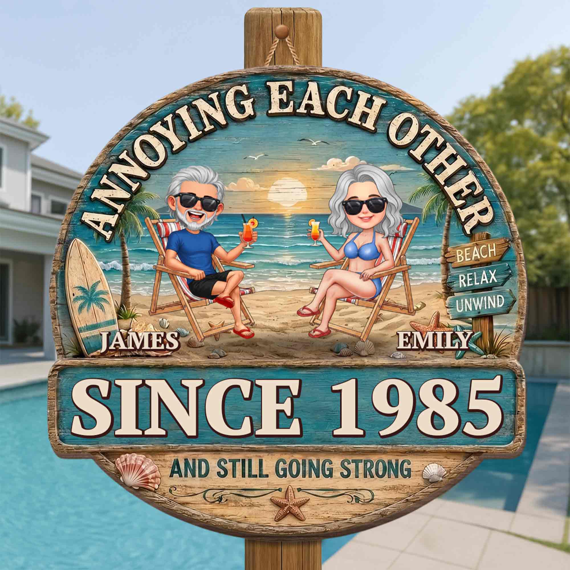 Personalized Beach Couple Art Custom Shaped Wood Sign Gift Wood Sign GradoCreations